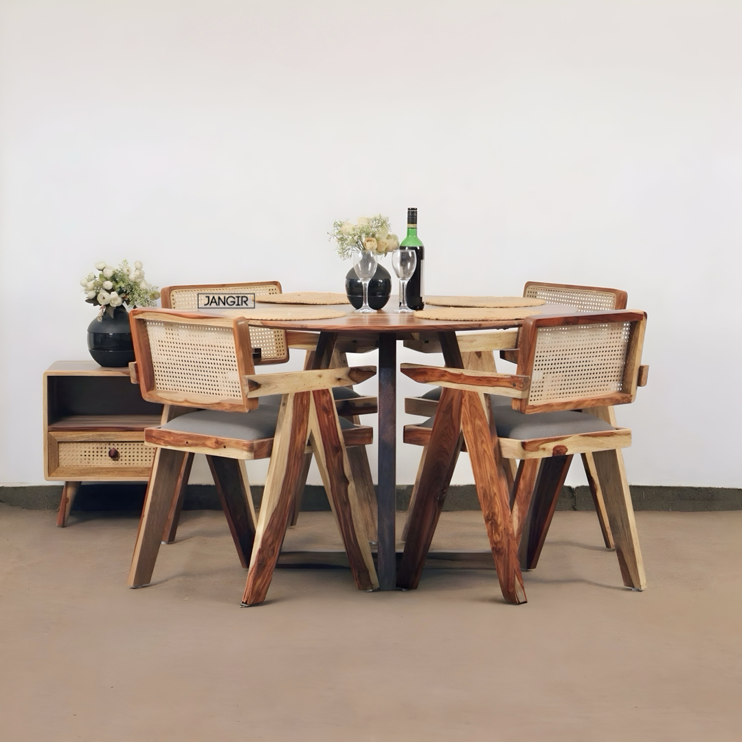 Discover elegance and comfort with our Sheesham Wood Round Dining Set. Shop now for quality and style at great prices near you in Bangalore