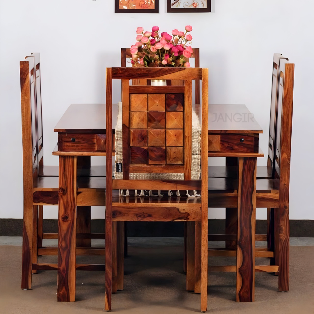 Enhance the elegance of your dining space with sheesham wood made Diamond Solid Wood Dining Set Six Seater, Shop now