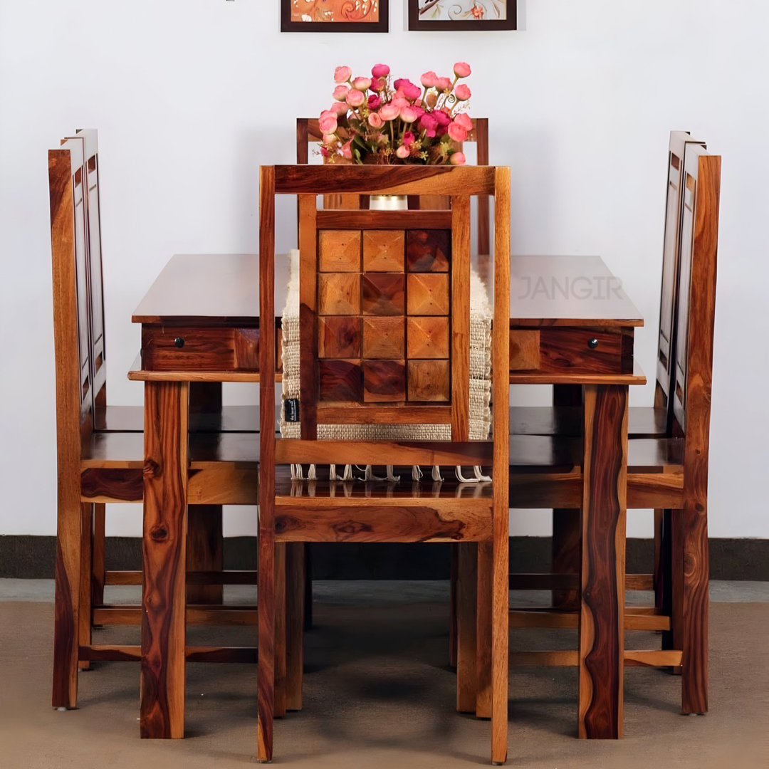 Enhance the elegance of your dining space with a six and four seater wooden dining table and chairs made with sheesham wood, combination that exudes timeless style and sophistication. Shop now