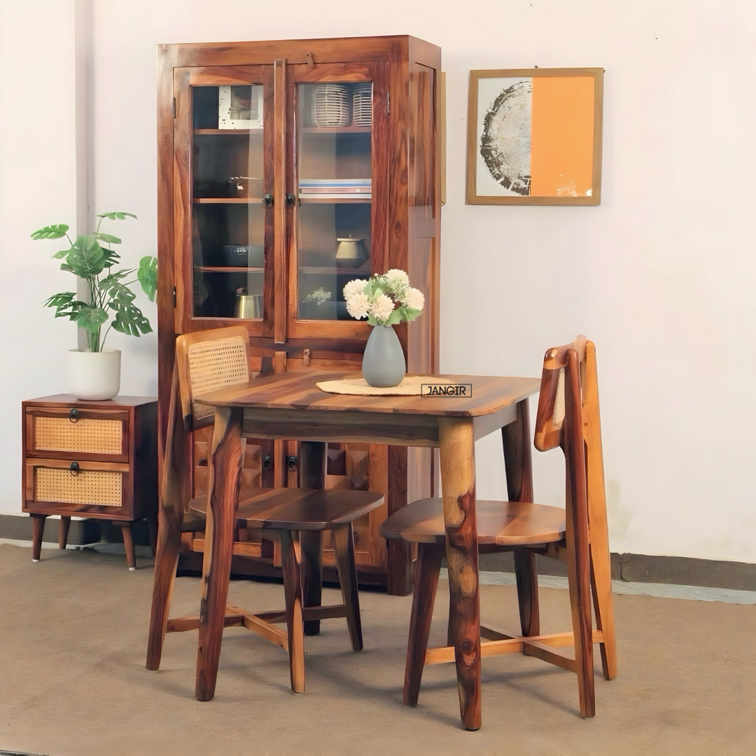 Discover the Aqua Two Seater Dining Set crafted from premium Sheesham wood and natural cane. Perfect for stylish, compact dining spaces—shop now!