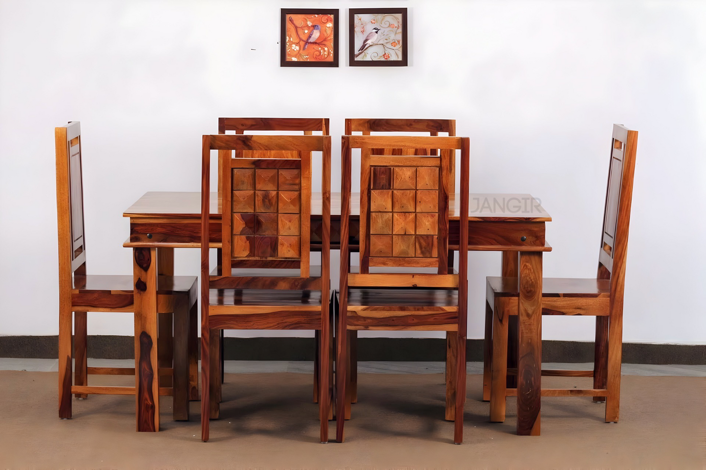 Enhance the elegance of your dining space with sheesham wood made Diamond Solid Wood Dining Set Six Seater, Shop now
