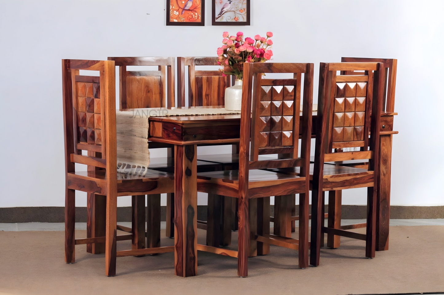 Enhance the elegance of your dining space with a six and four seater wooden dining table and chairs made with sheesham wood, combination that exudes timeless style and sophistication. Shop now