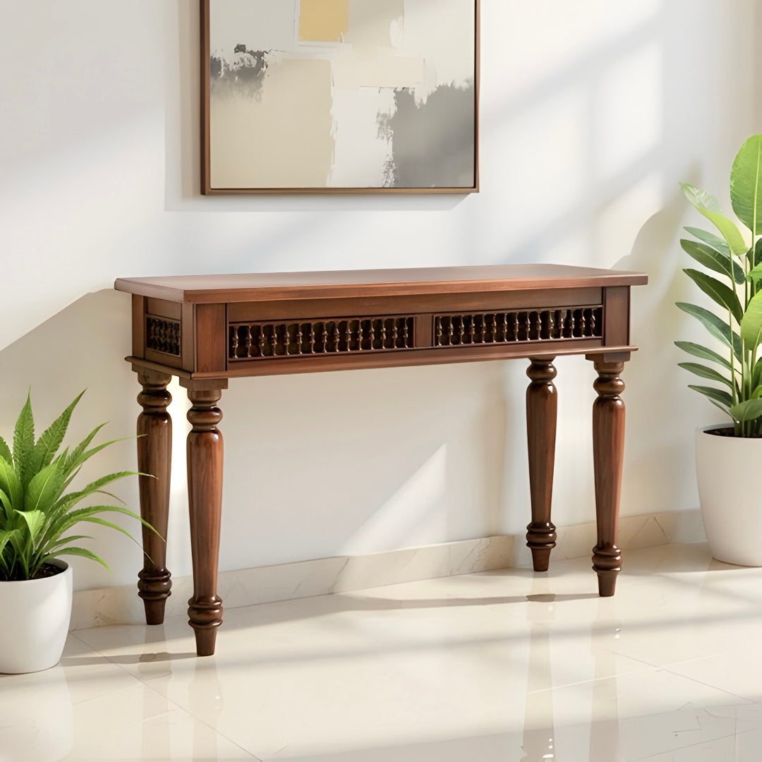 Elevate your living room or entryway with our elegant Solid Sheesham Wood Slim Console Table. Shop wooden console table now for timeless style and durability.