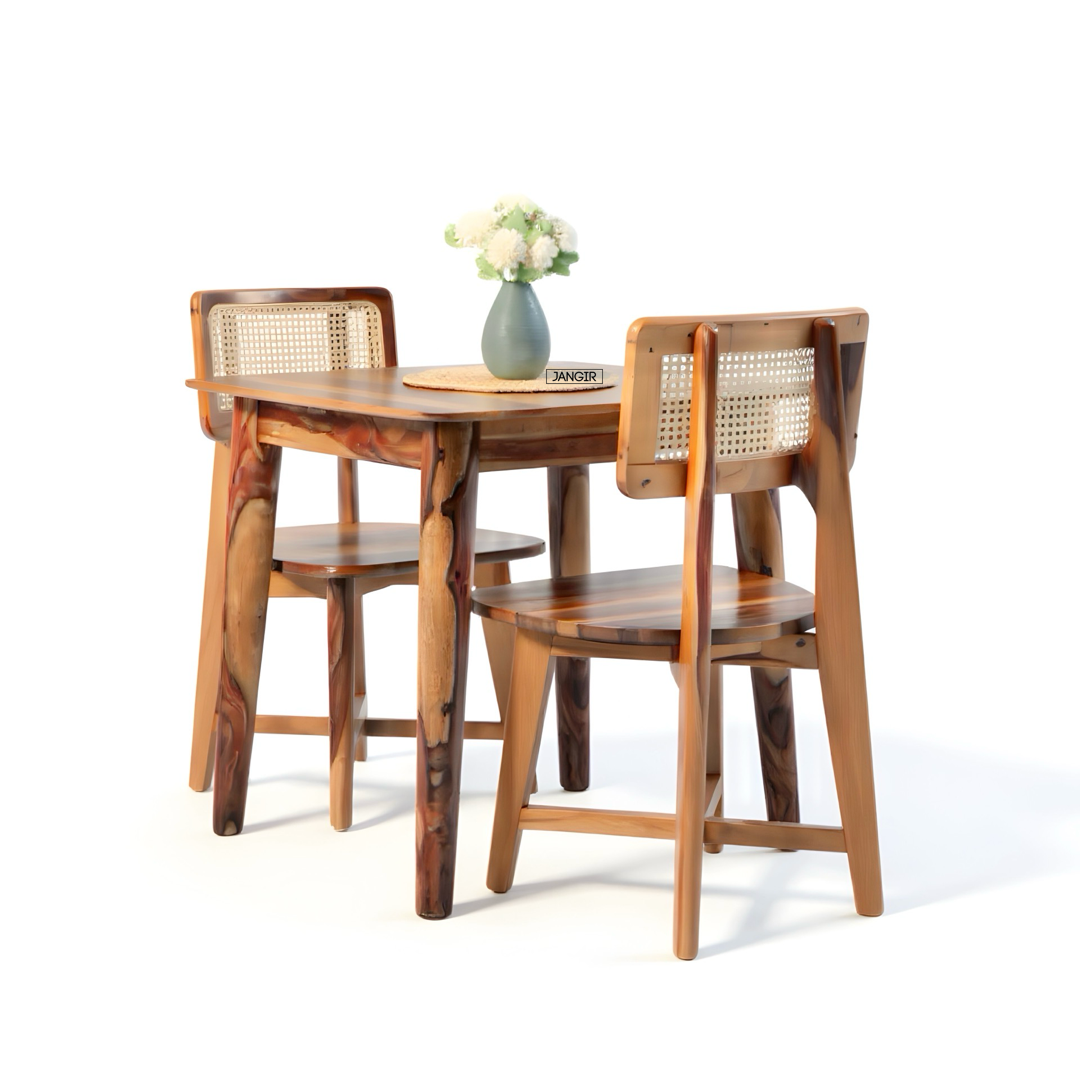 Discover the Aqua Two Seater Dining Set crafted from premium Sheesham wood and natural cane. Perfect for stylish, compact dining spaces—shop now!