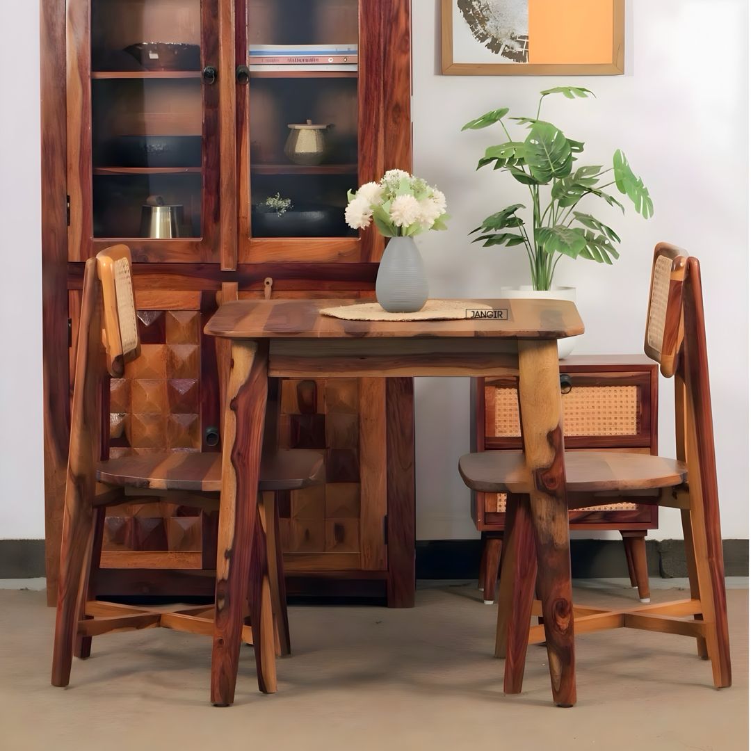 Discover the Aqua Two Seater Dining Set crafted from premium Sheesham wood and natural cane. Perfect for stylish, compact dining spaces—shop now!