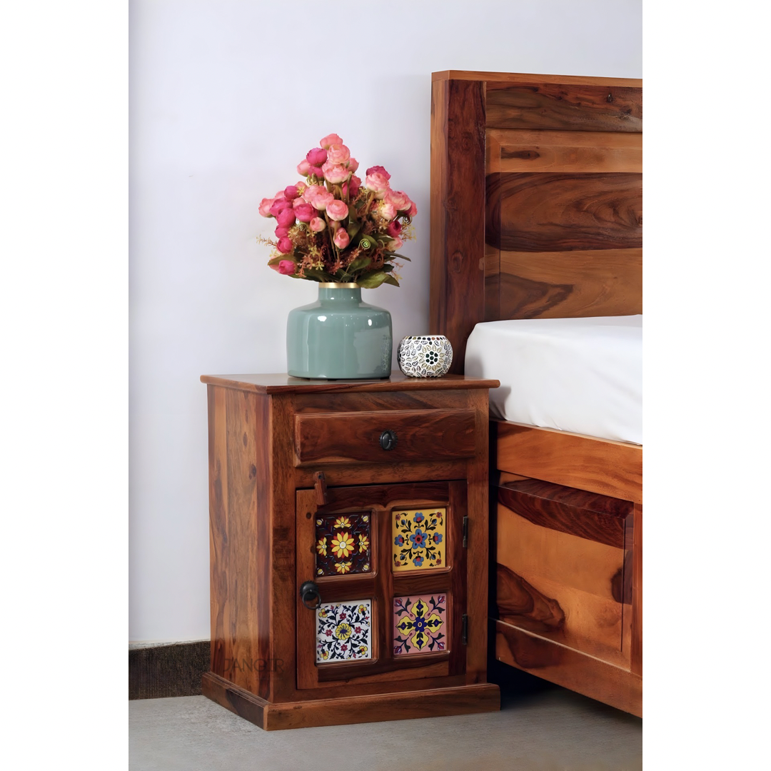 Elevate your bedroom with our Tiles Plane Solid Wood Storage Bed, made with sheehsam wood. Buy ceramic tile designs king or queen size double bed in Bangalore