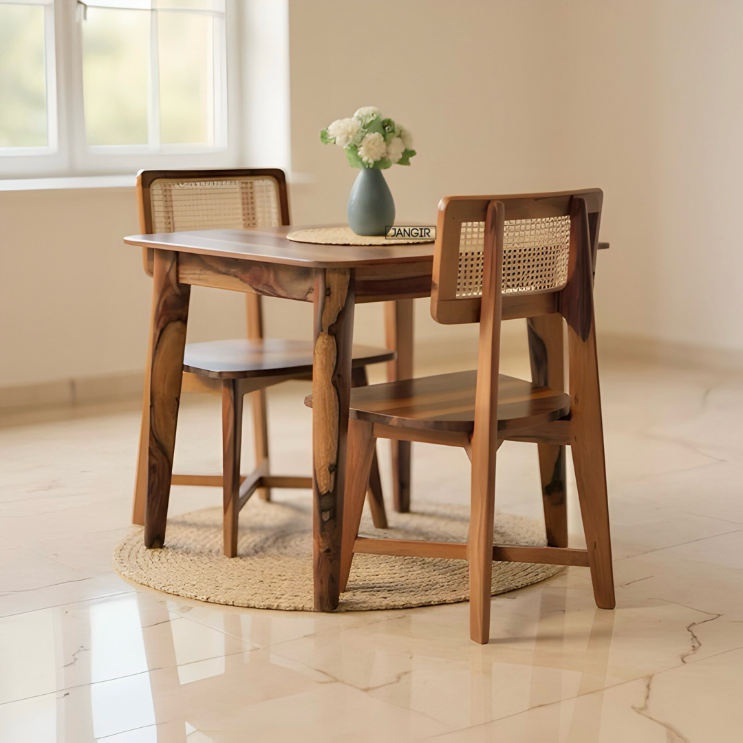 Discover the Aqua Two Seater Dining Set crafted from premium Sheesham wood and natural cane. Perfect for stylish, compact dining spaces—shop now!