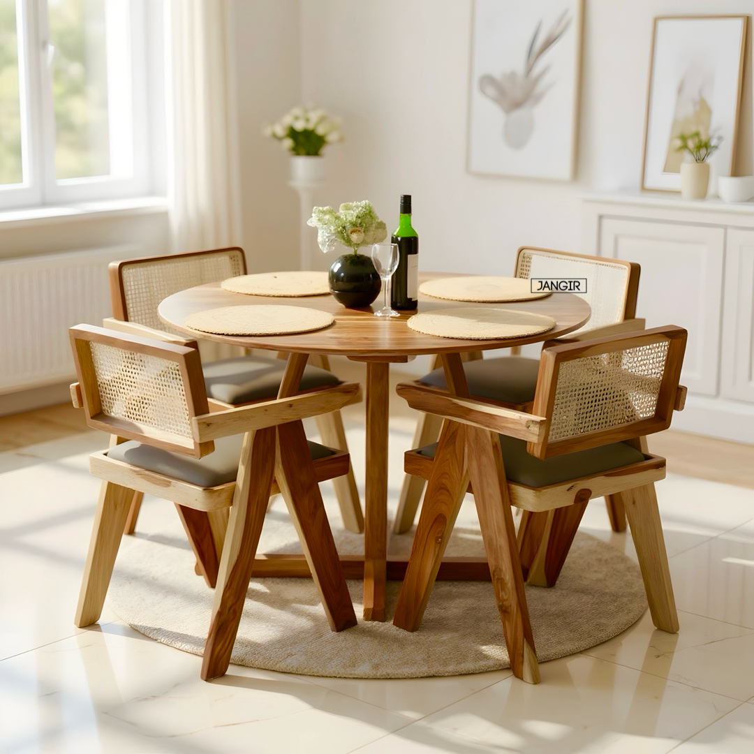 Discover elegance and comfort with our Sheesham Wood Round Dining Set. Shop now for quality and style at great prices near you in Bangalore