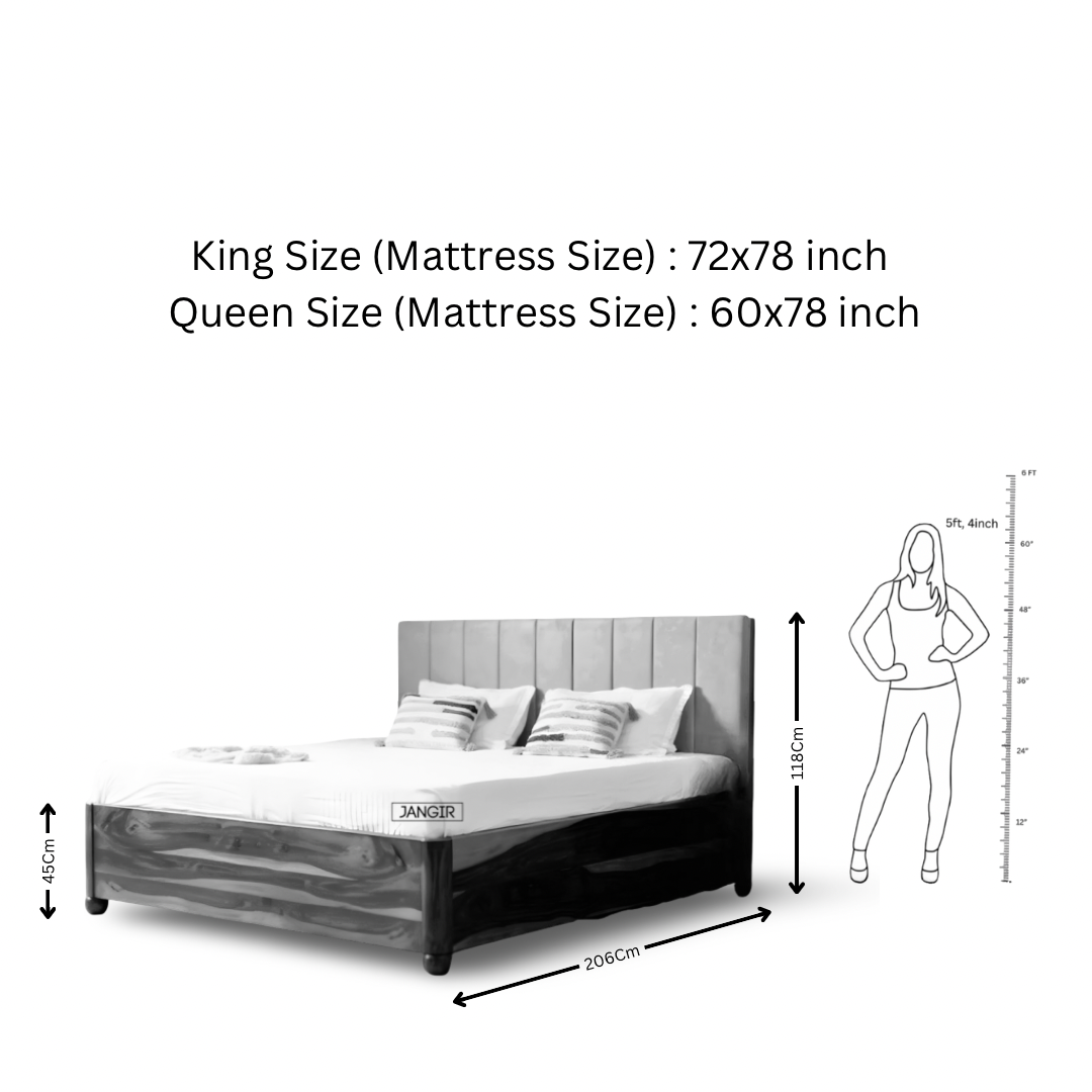 Upgrade your space with solid sheesham wood made Edge less storage bed. Buy king & queen size premium upholstery headboard wooden bed near you in Bangalore!