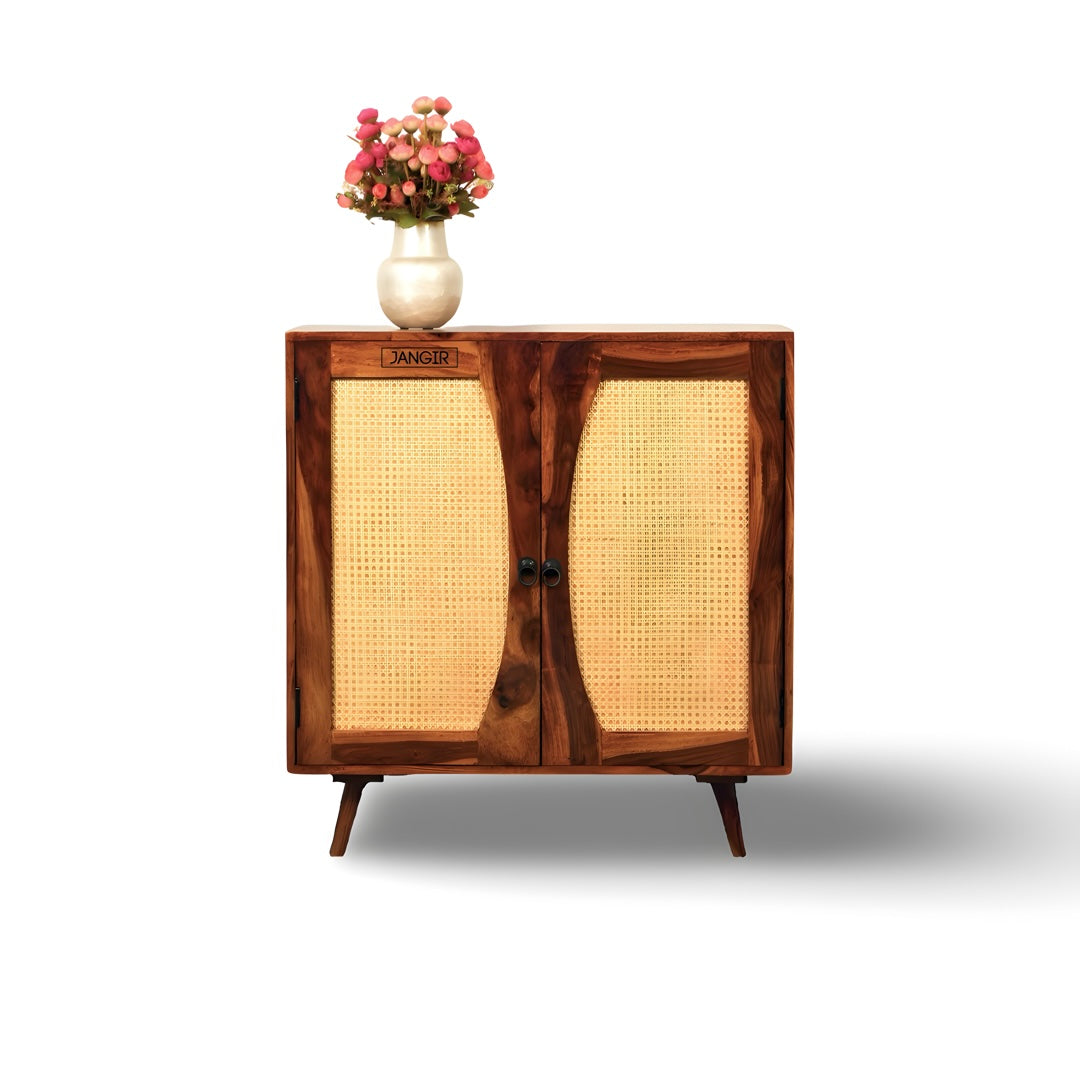 Upgrade your living room with our Mewar Cane Cabinet With Two Doors, made from sheesham wood. Buy Wicker/ Rattan Cabinet for living room near you in Bangalore