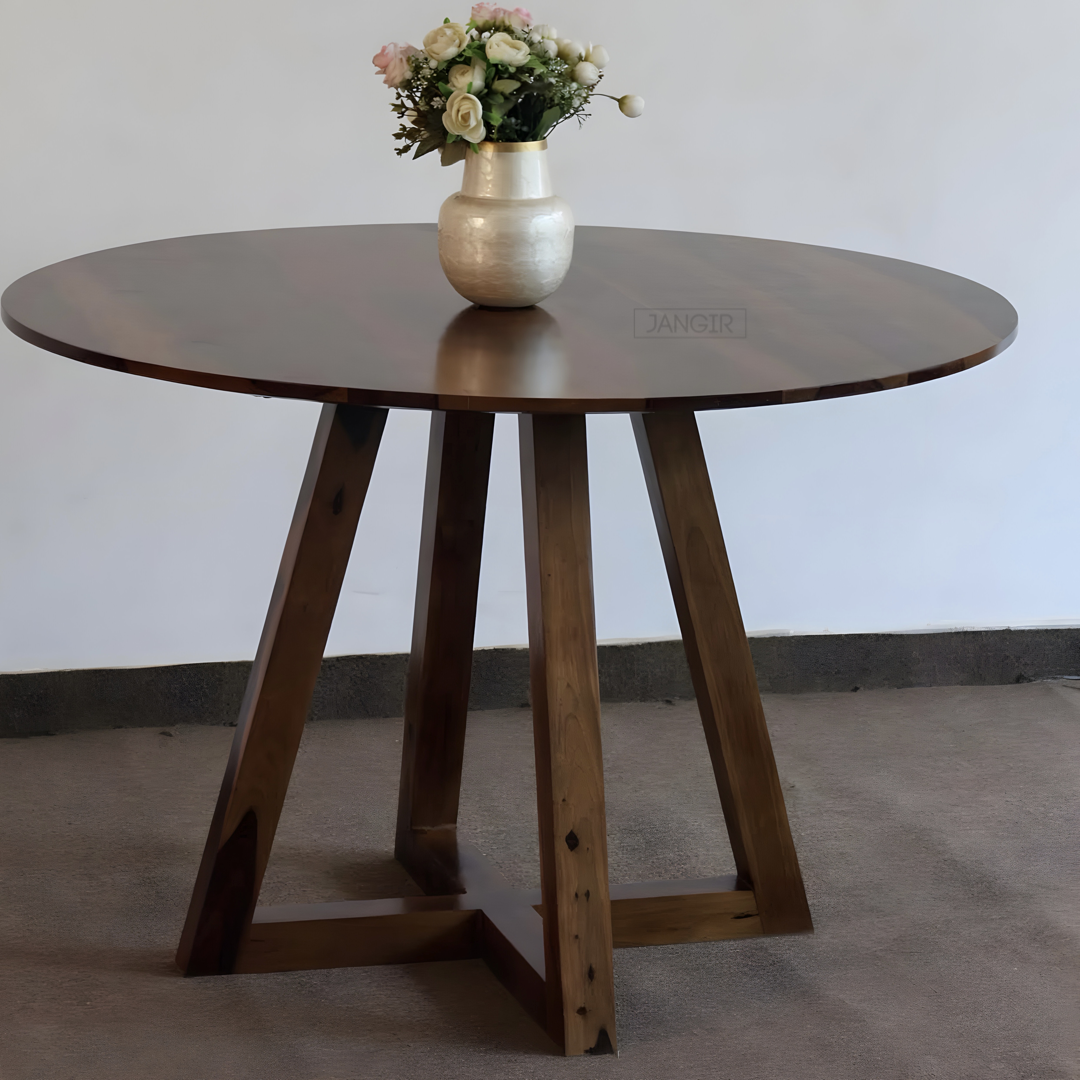 Upgrade your dining experience with Stear Round Dining Table Set, made from sheesham wood. Buy modern four seater round dining table near you in Bangalore !