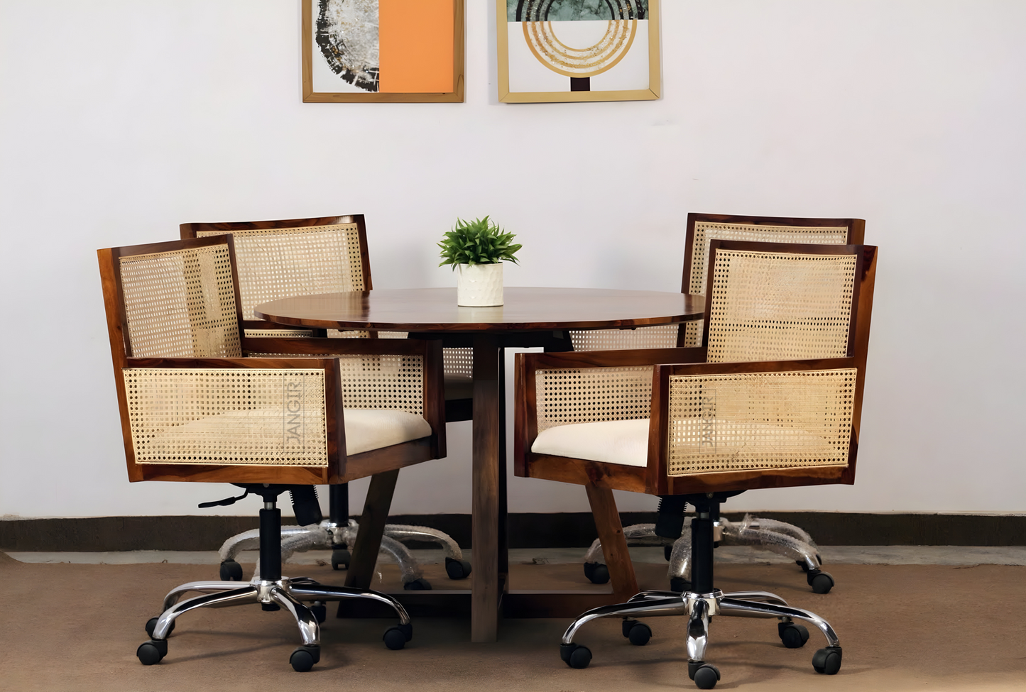 Enhance your workspace with our Cane Office Chair, made with sheesham wood and natural Cane. This Wooden office or revolving chair Designed for durability and comfort. Buy today !