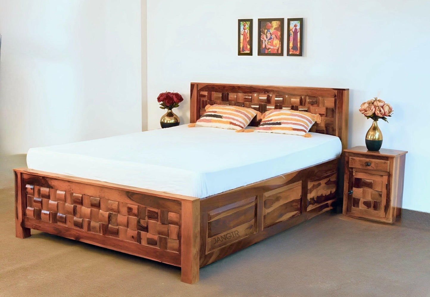 Upgrade your bedroom with our Niwar Solid Wood Storage Bed, crafted from sheesham wood. Shop King And Queen Size options of Wooden Double bed with Storage in bangalore today !