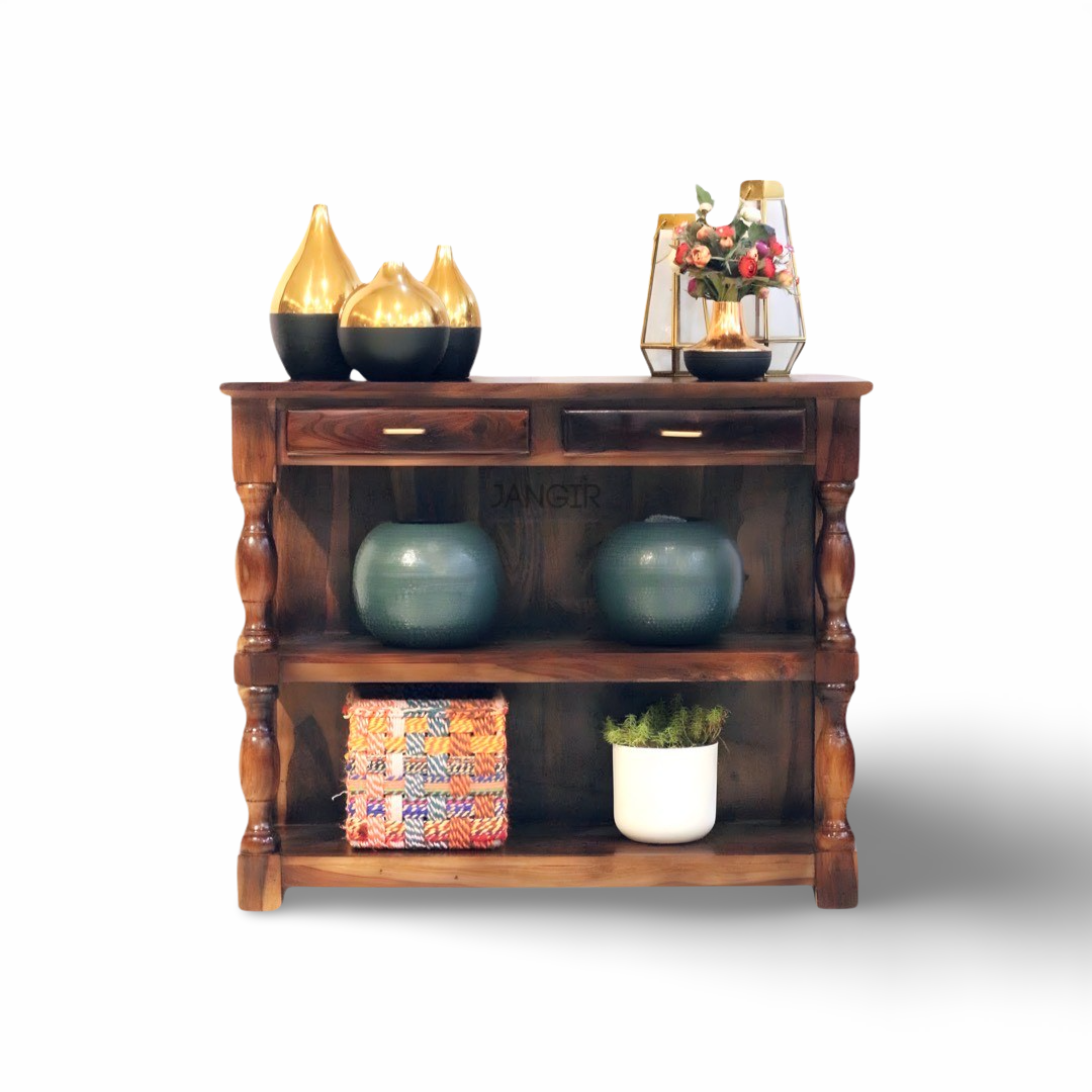Elevate your space with this versatile Remedy Solid Wood Console Table, crafted from sheesham wood. Shop console table with storage for living room. Shop now!