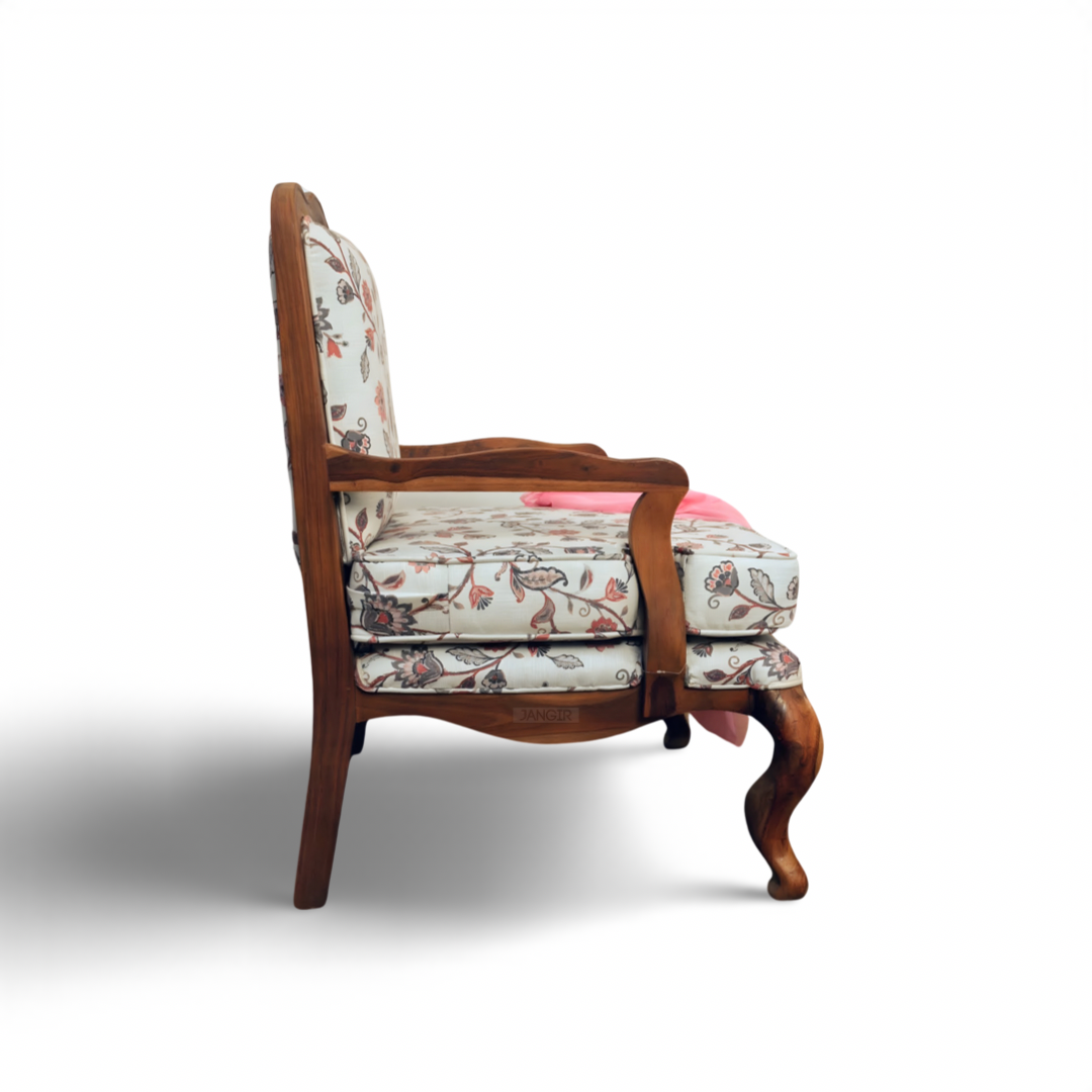 Upgrade your Living room with our Chair, made with sheesham wood. This Wooden Upholstery easy chair is perfect for your living room or bedroom. Get this designer Armchair and enjoy superior quality.