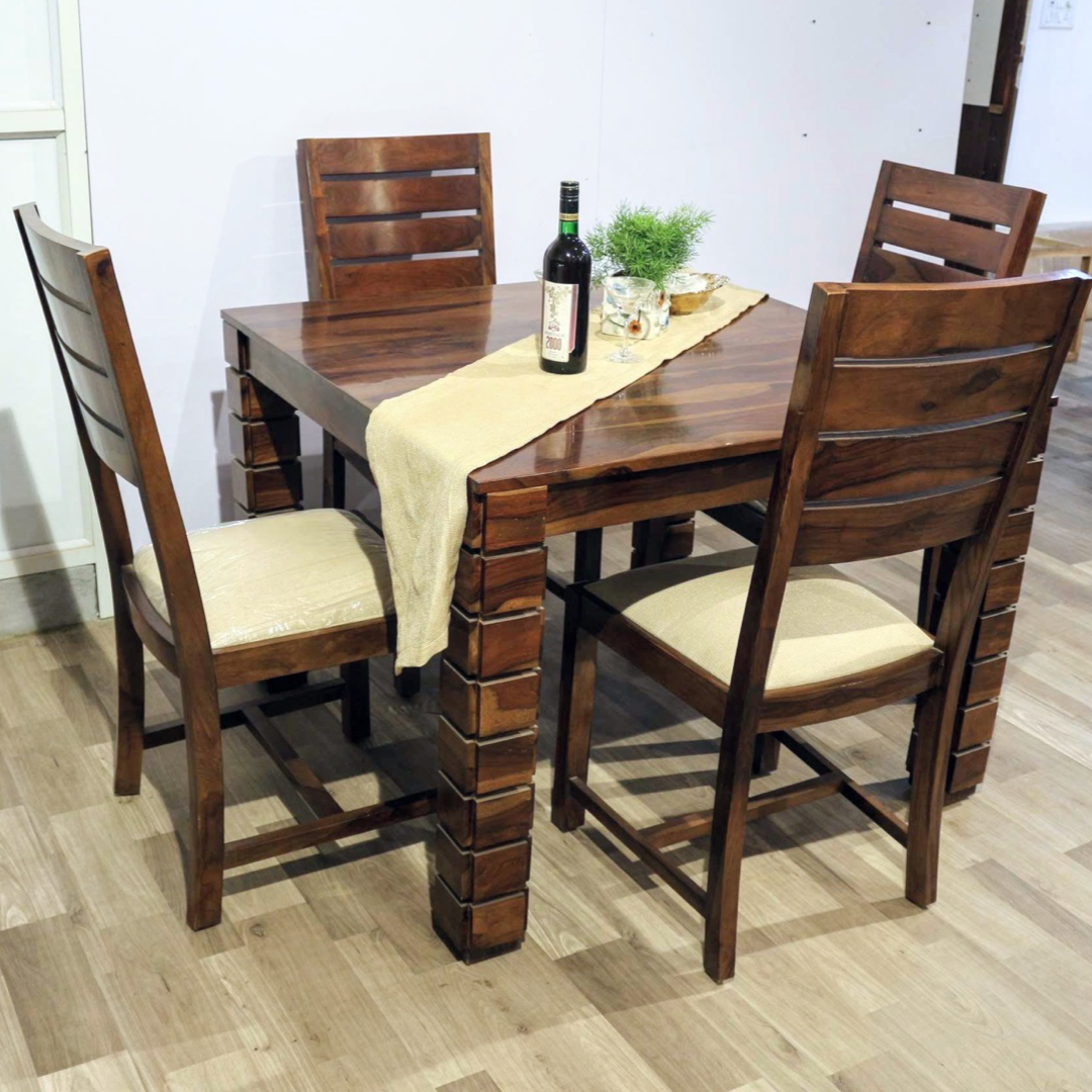 Upgrade your dining space with our stylish Cubic Dining Set. Crafted from solid Sheesham wood. Buy 4 and 6-seater designer dining table set today