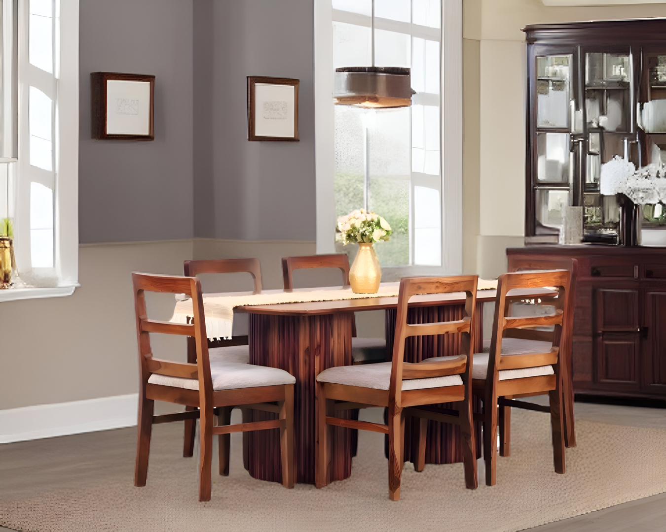 Upgrade your dining room with sheesham wood made Stripper Solid Wood Dining Table Set. Buy modern & Luxury six-seater dining tables today near you in Bangalore