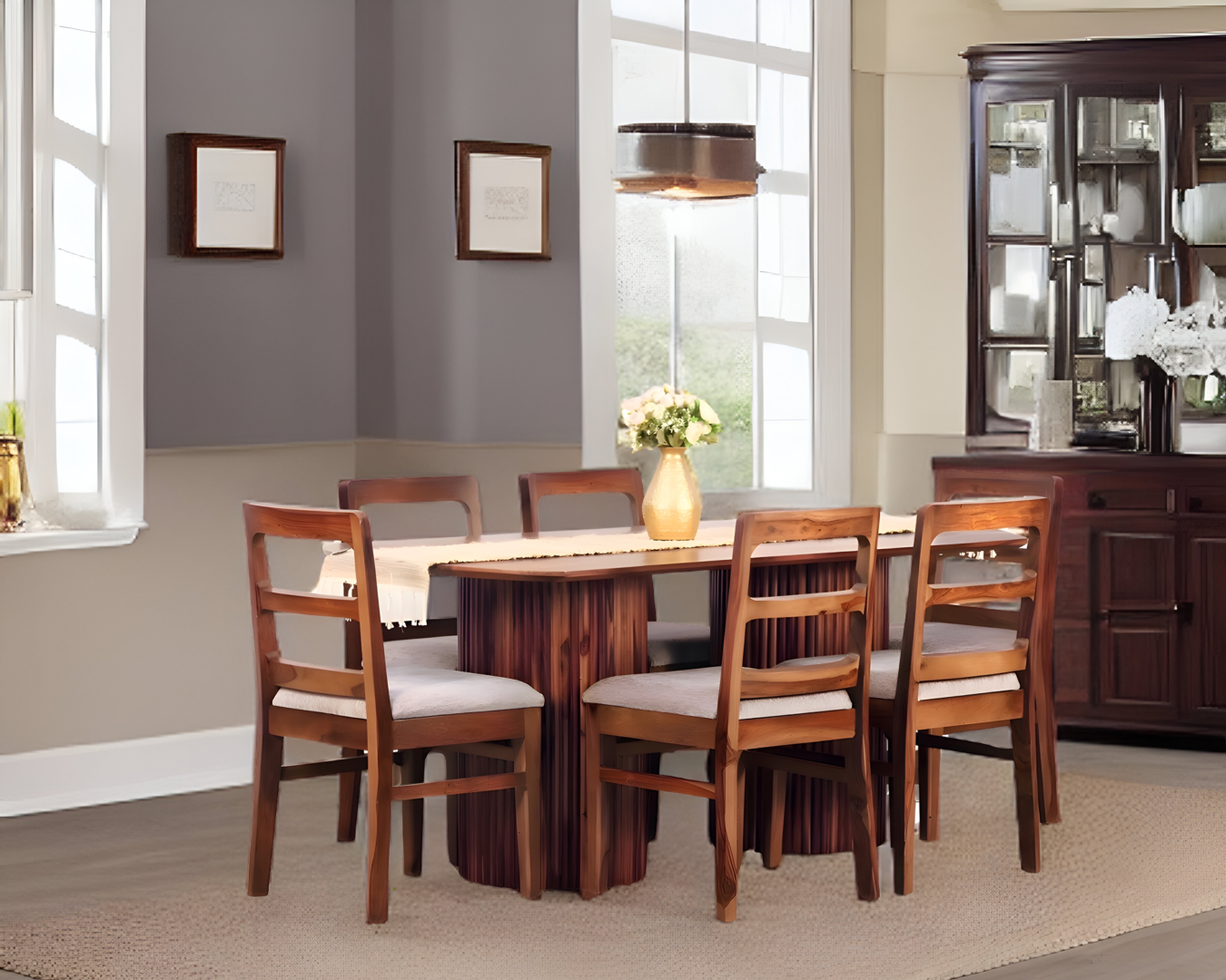 Looking for a modern and stylish dining table set? Check out our exquisite dining table set, crafted with sheesham wood, perfect for six-seater gatherings. Buy online or in-store at Bangalore today!