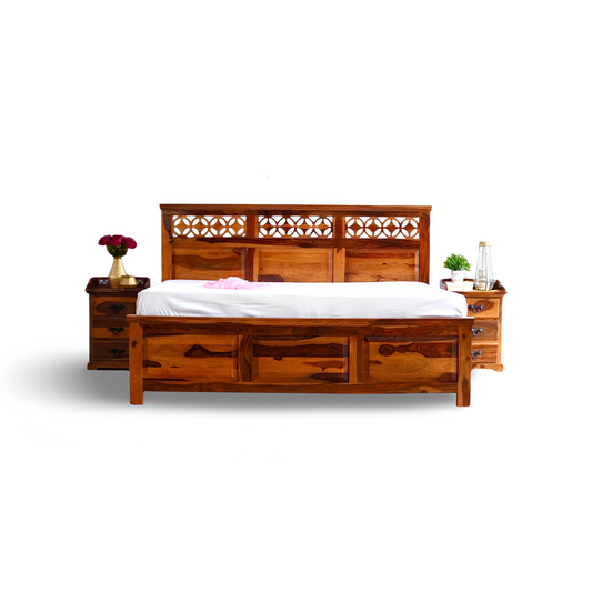 Elevate your bedroom with our Star Grill Solid Wood Storage Bed. Handcrafted with premium sheesham wood, available in king and queen sizes. Buy designer Wooden Beds In Bangalore