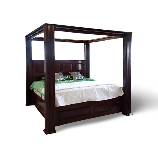 Experience luxury sleep with our sheesham poster bed. Shop king and queen size designer four poster bed with storage options near you in Bangalore!