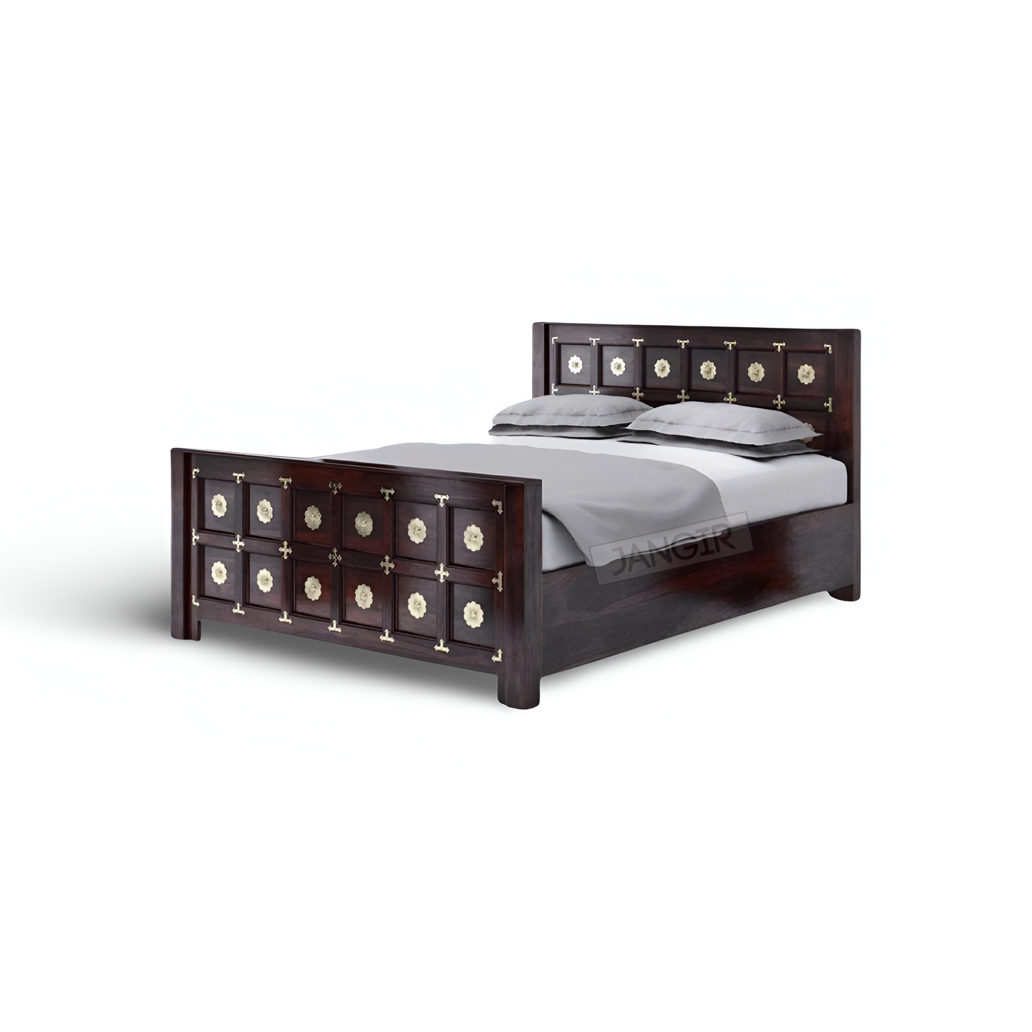 Transform your bedroom with our Roman Brass Wooden Bed, Crafted with sheesham wood. Explore our antique and vintage wooden beds, adorned with charming brass accents in Bangalore