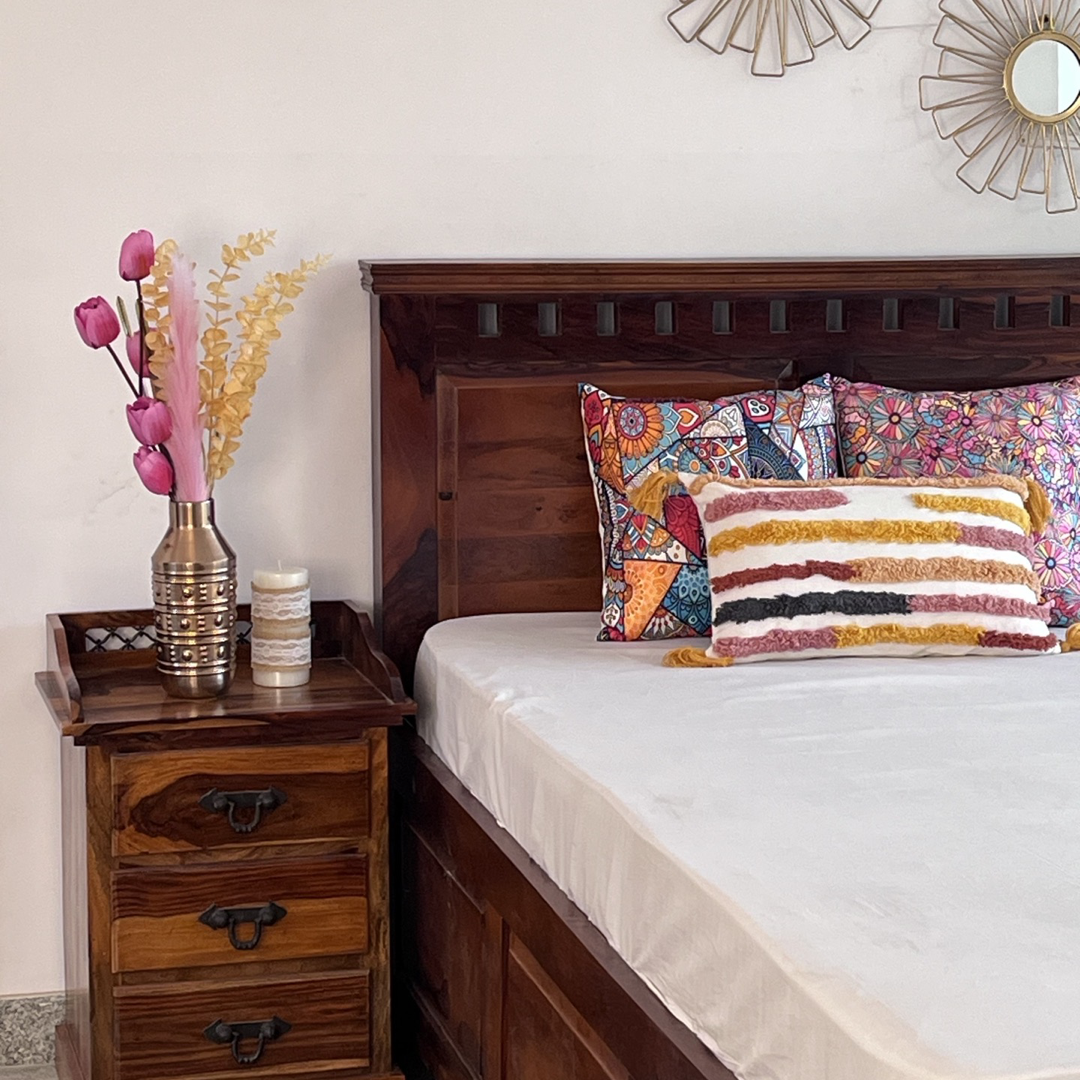 Upgrade your bedroom with our Solid wood kuber storage bed, made from sheesham wood. Shop Stylish king and queen size double beds near you in Bangalore !