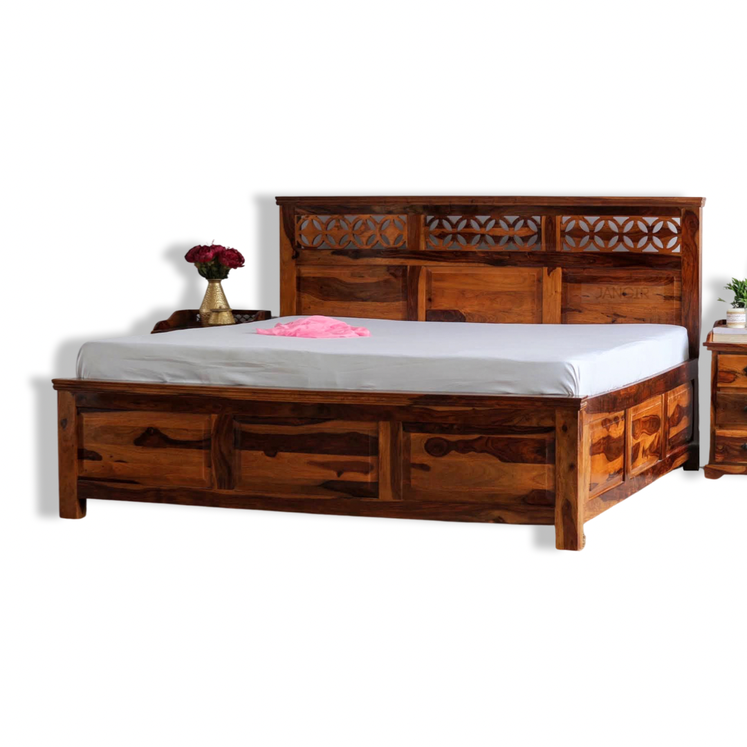 Elevate your bedroom with our Star Grill Solid Wood Storage Bed. Handcrafted with premium sheesham wood, available in king and queen sizes. Buy designer Wooden Beds In Bangalore