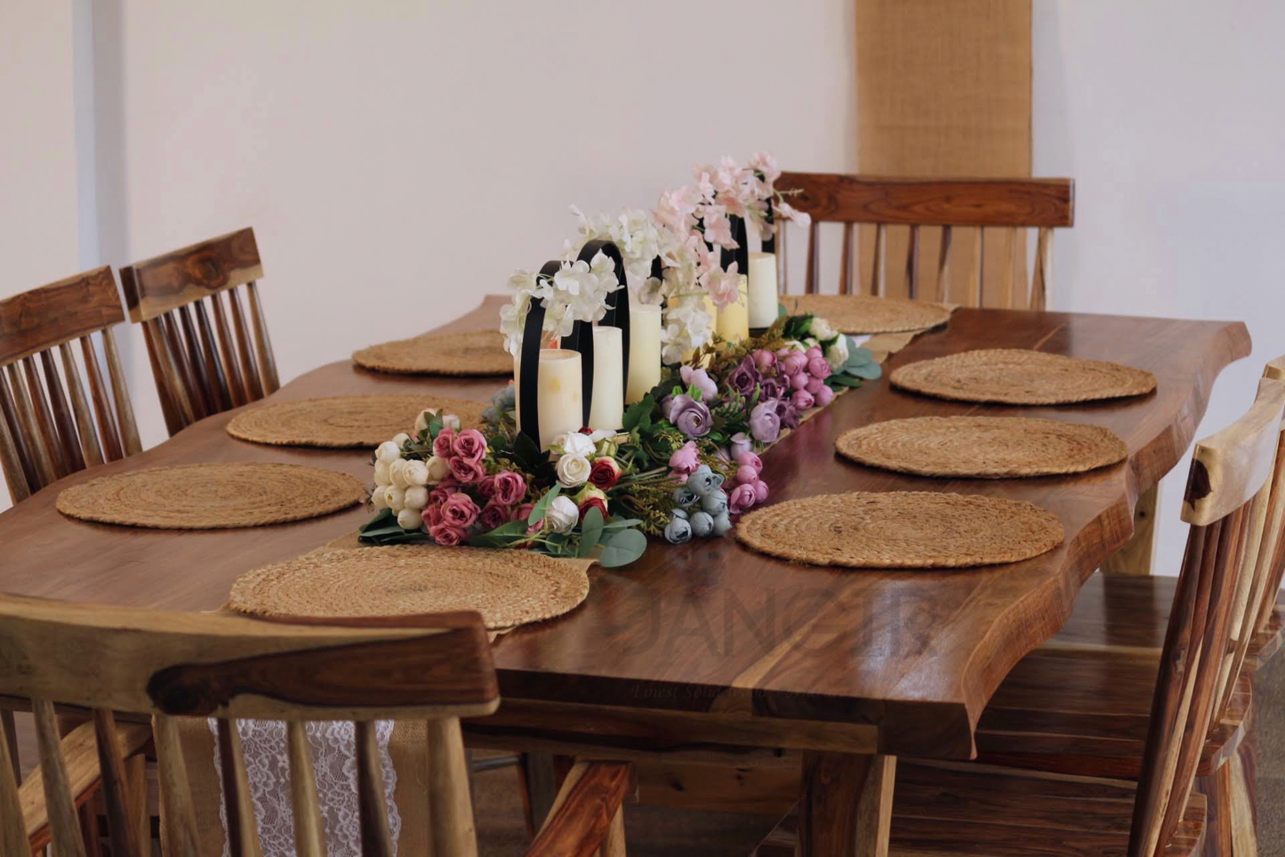 Experience the beauty of our Diviner Live edge Eight Seater Dining Table Set, made from sheesham wood. Buy luxury & modern eight seater dining table today!