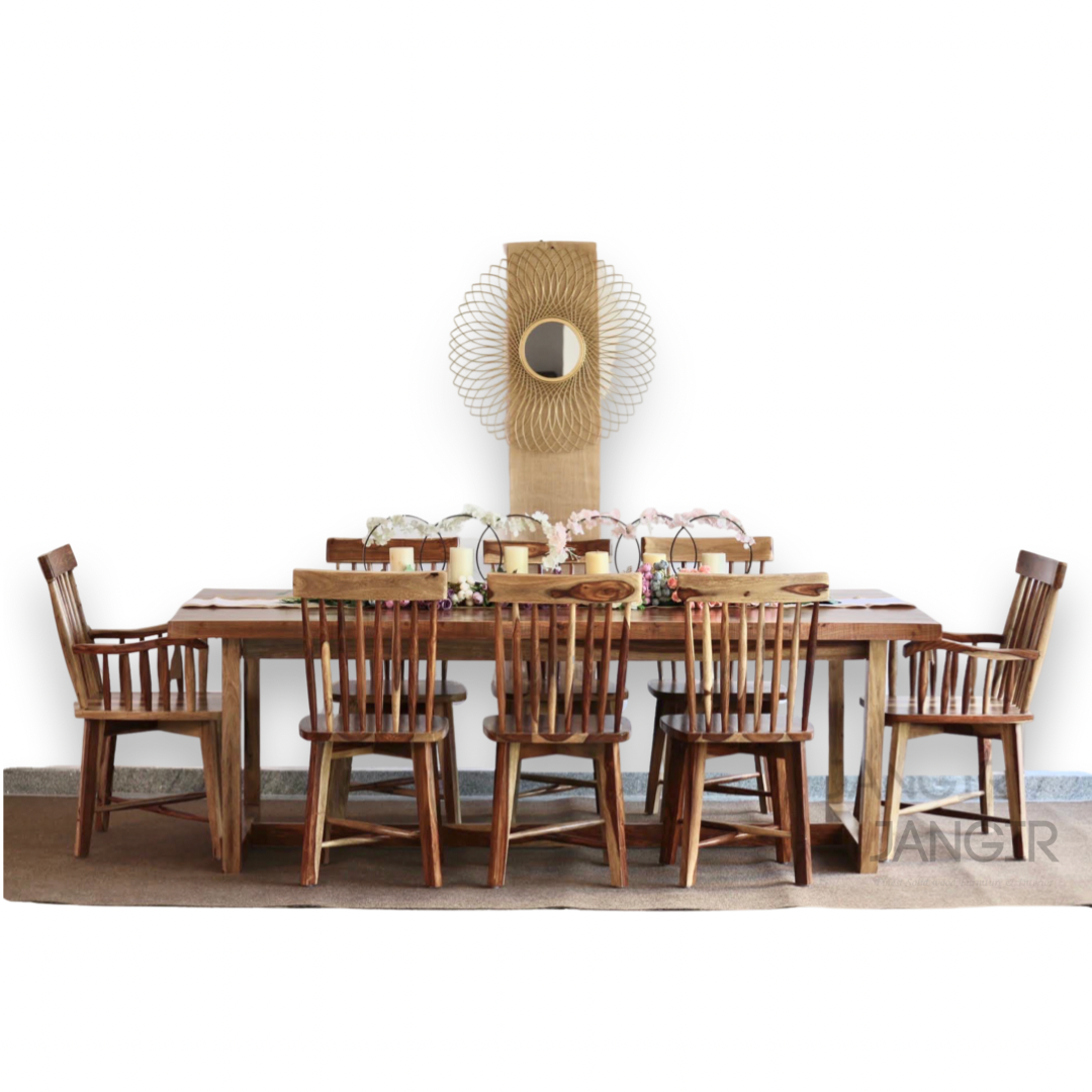 Experience the slab wood beauty and durability of our designer live edge dining table sets crafted from sheesham wood. Buy online / in-store modern eight-seater dining table & create memorable moments