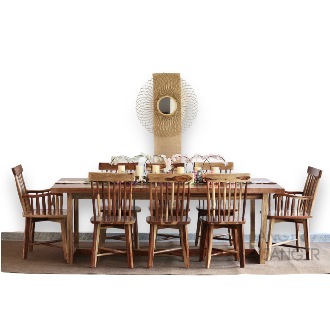 Experience the beauty of our Diviner Live edge Eight Seater Dining Table Set, made from sheesham wood. Buy luxury & modern eight seater dining table today!