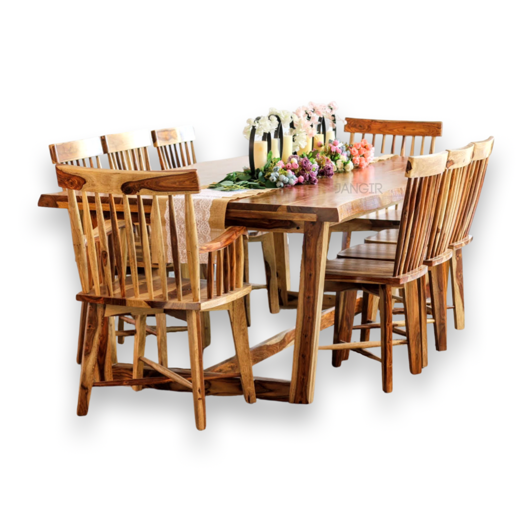 Experience the slab wood beauty and durability of our designer live edge dining table sets crafted from sheesham wood. Buy online / in-store modern eight-seater dining table & create memorable moments