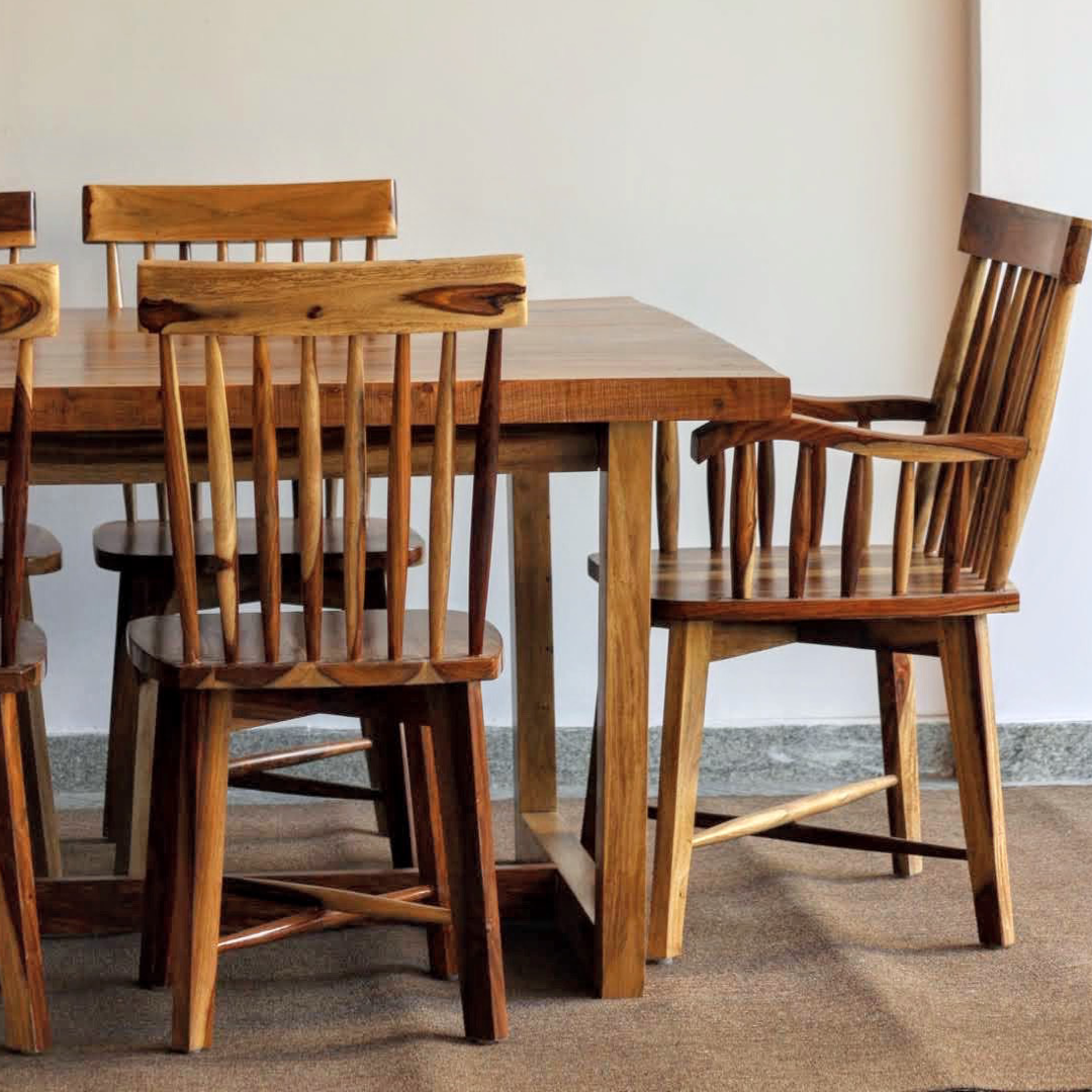 Experience the slab wood beauty and durability of our designer live edge dining table sets crafted from sheesham wood. Buy online / in-store modern eight-seater dining table & create memorable moments