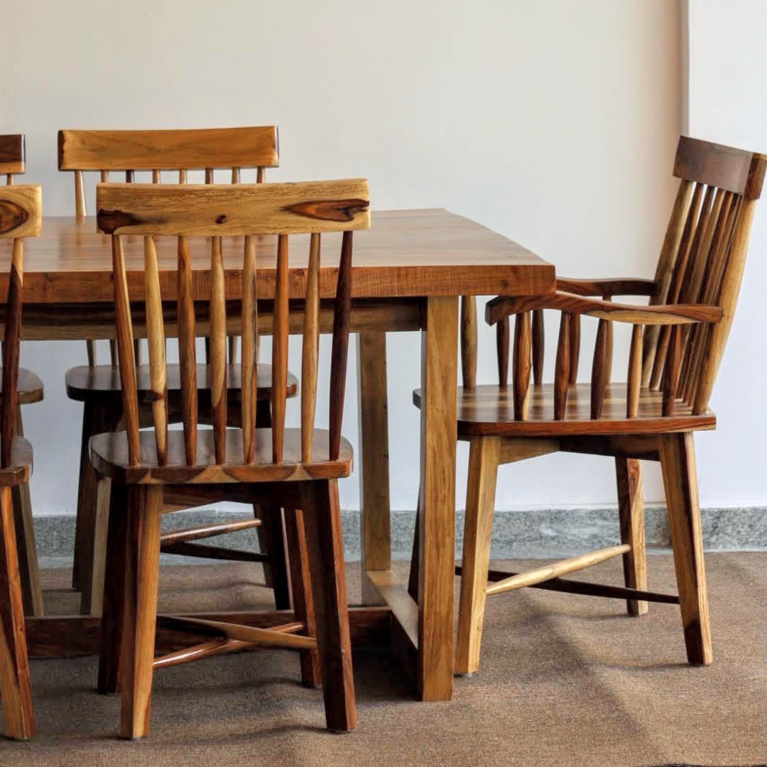 Experience the beauty of our Diviner Live edge Eight Seater Dining Table Set, made from sheesham wood. Buy luxury & modern eight seater dining table today!