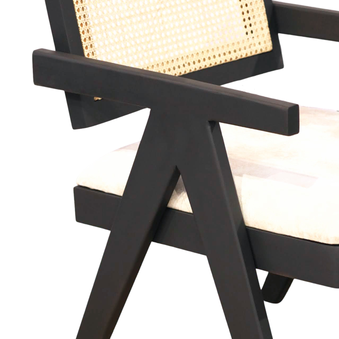 Black Matt Solid Wood Cane Chair- Enhance your living room with our exquisite collection of wooden cane chairs. Crafted from sheesham wood, our easy chairs combine comfort and style with wicker.