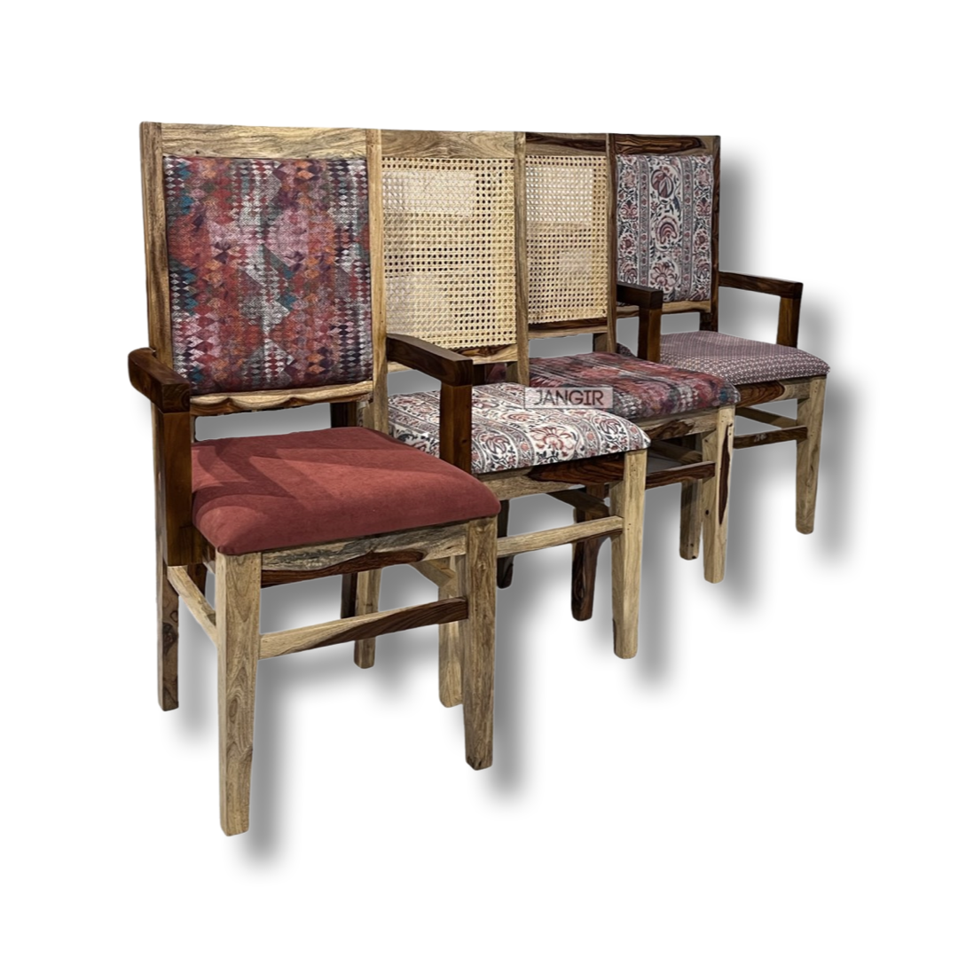 Elevate your dining experience with our premium sheesham wood Flora Live Edge Dining Table With Cane Weave Chairs. Buy luxury six seater dining table today