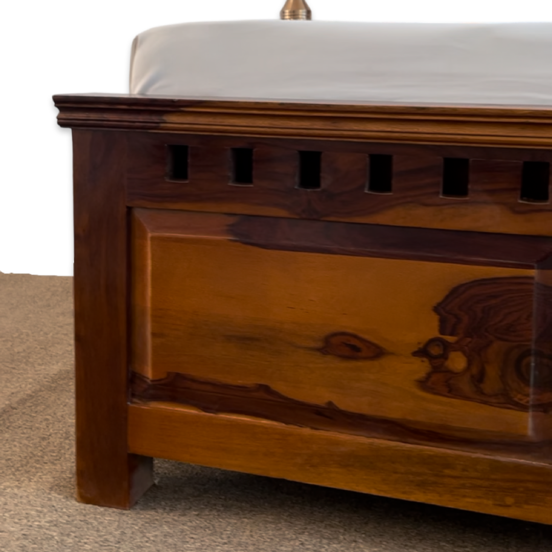 Upgrade your bedroom with our Solid wood kuber storage bed, made from sheesham wood. Shop Stylish king and queen size double beds near you in Bangalore !