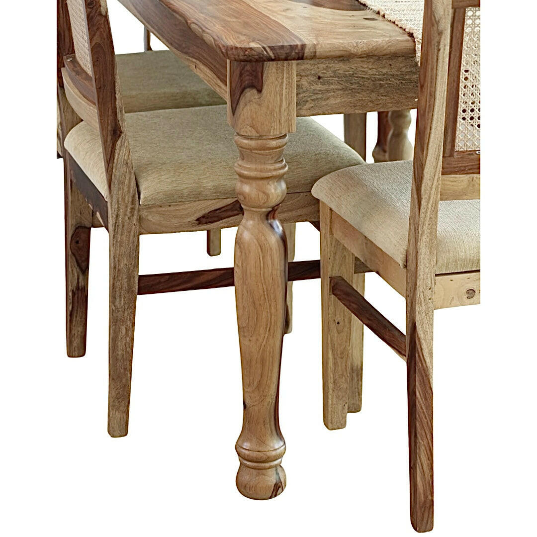 Elevate Your Dining room with our sheesham wood Nar Round Leg Dining Table With Cane Chairs. Buy Rattan-Wicker modern dining tables near you in Bangalore!