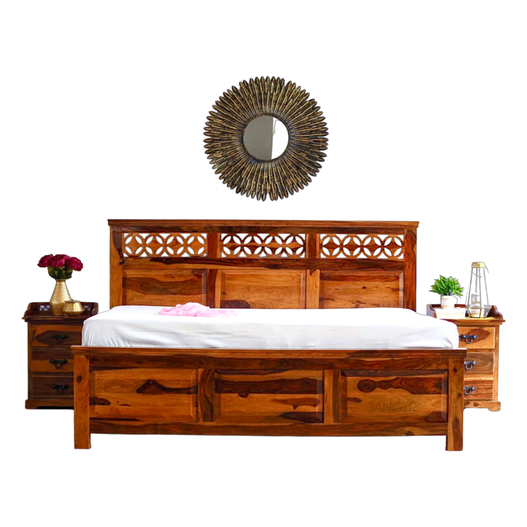 Elevate your bedroom with our Star Grill Solid Wood Storage Bed. Handcrafted with premium sheesham wood, available in king and queen sizes. Buy designer Wooden Beds In Bangalore