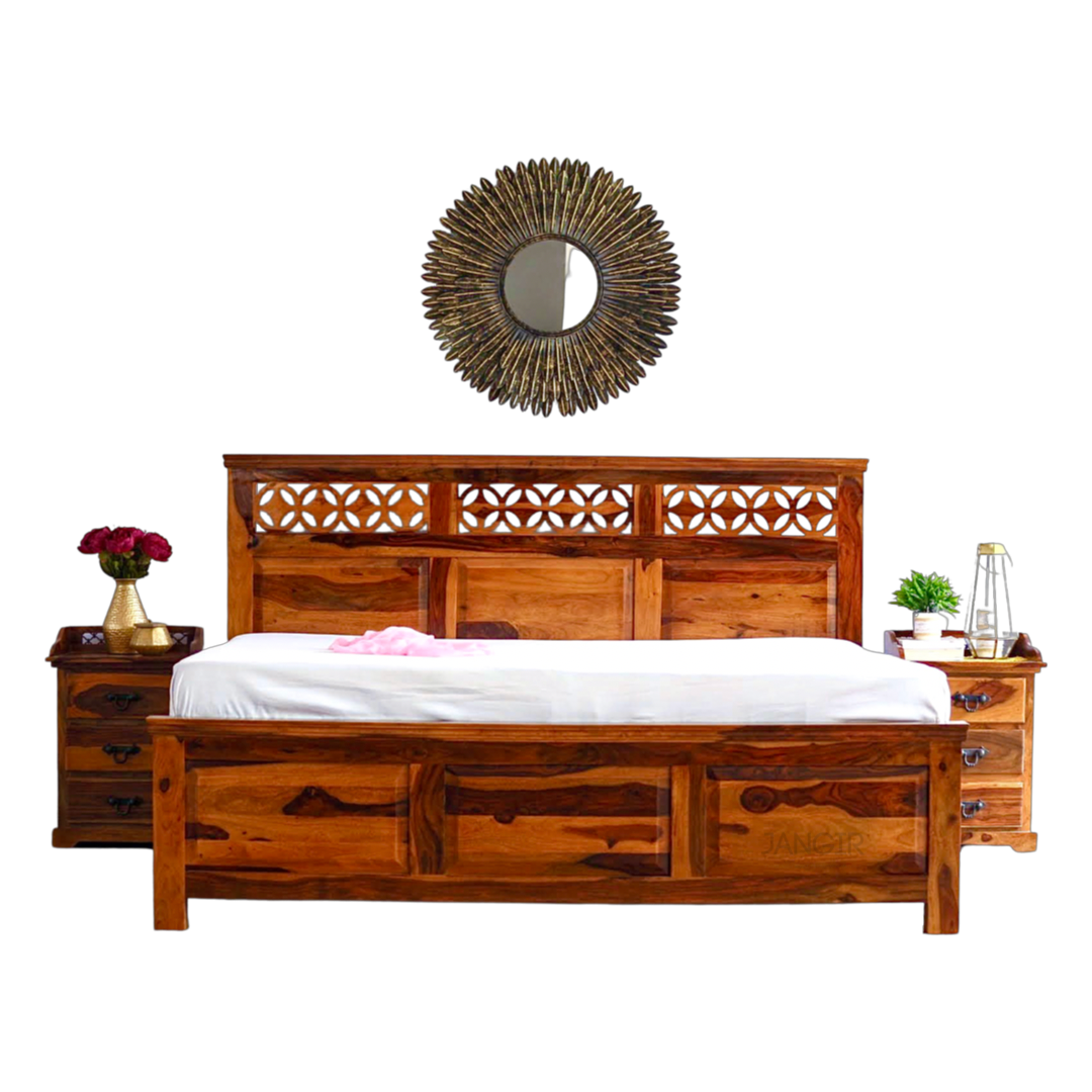 Elevate your bedroom with our Star Grill Solid Wood Storage Bed, made with sheesham wood. Buy king and queen sizes designer Double Beds near you In Bangalore