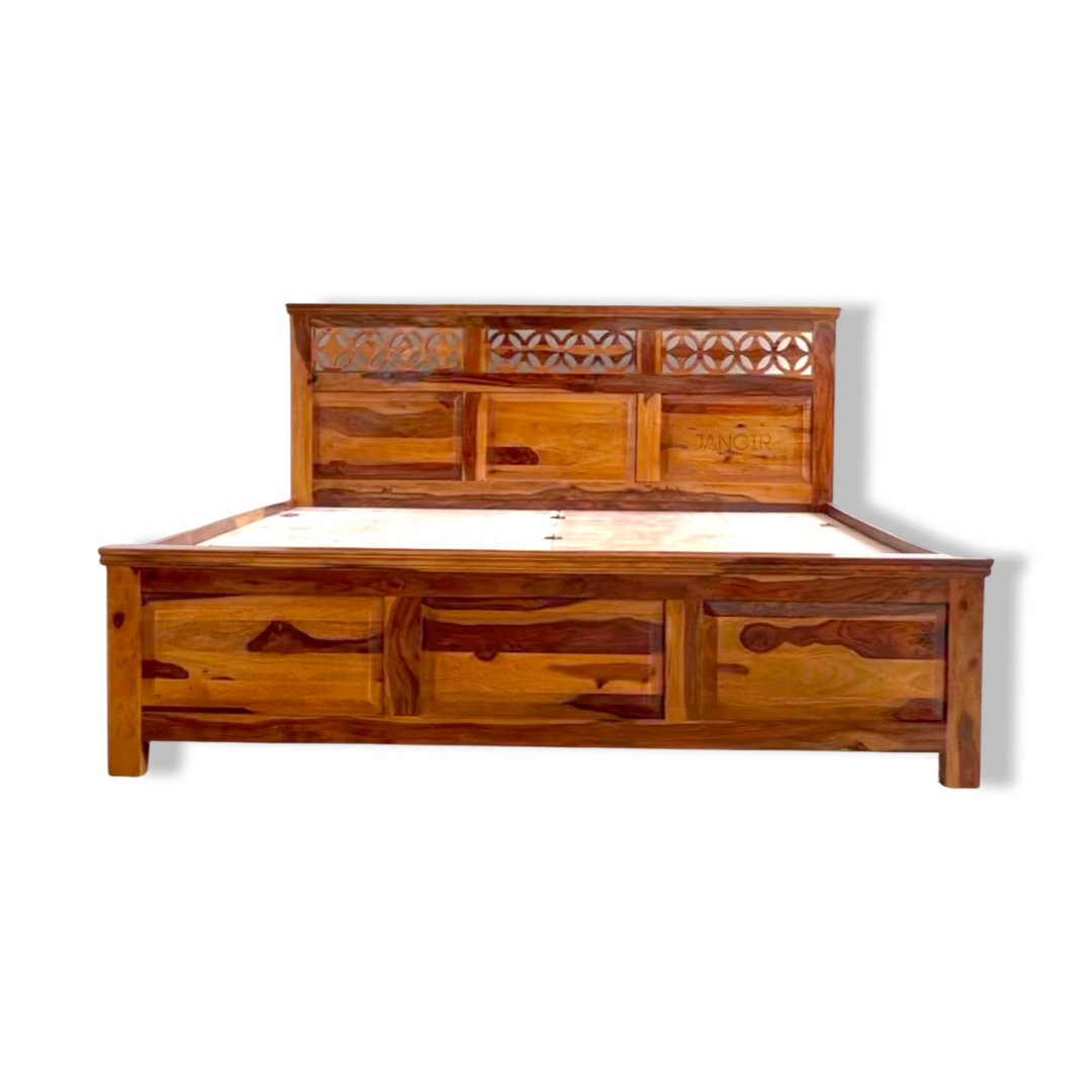 Elevate your bedroom with our Star Grill Solid Wood Storage Bed. Handcrafted with premium sheesham wood, available in king and queen sizes. Buy designer Wooden Beds In Bangalore