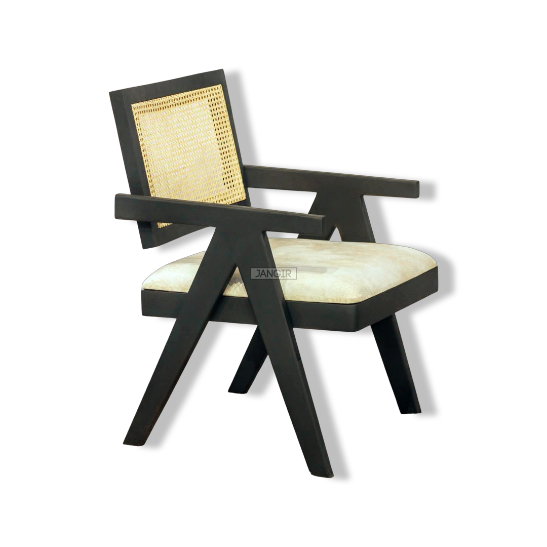 Black Matt Solid Wood Cane Chair- Enhance your living room with our exquisite collection of wooden cane chairs. Crafted from sheesham wood, our easy chairs combine comfort and style with wicker.