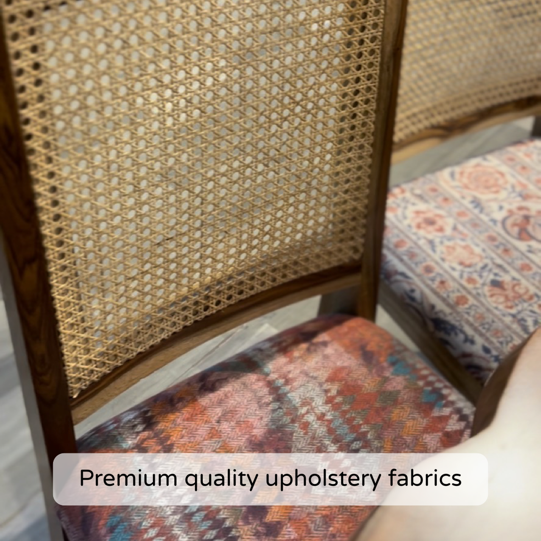 Elevate your dining experience with our premium sheesham wood Flora Live Edge Dining Table With Cane Weave Chairs. Buy luxury six seater dining table today