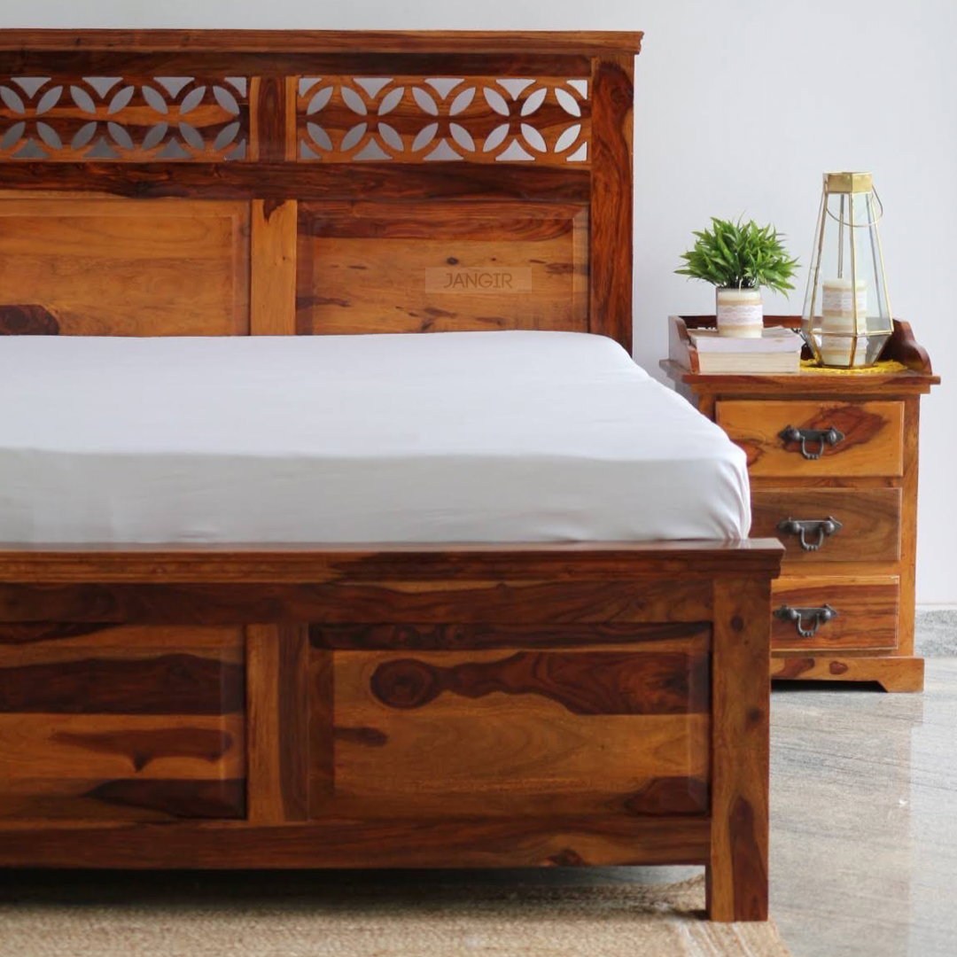 Elevate your bedroom with our Star Grill Solid Wood Storage Bed. Handcrafted with premium sheesham wood, available in king and queen sizes. Buy designer Wooden Beds In Bangalore