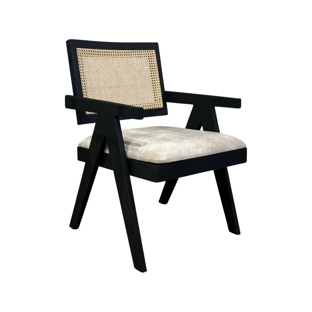 Black Matt Solid Wood Cane Chair- Enhance your living room with our exquisite collection of wooden cane chairs. Crafted from sheesham wood, our easy chairs combine comfort and style with wicker.