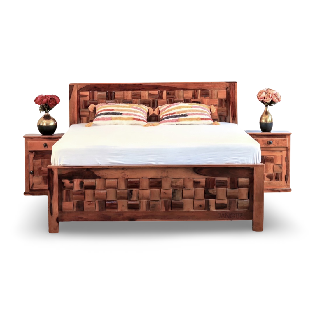 Upgrade your bedroom with our Niwar Solid Wood Storage Bed, crafted from sheesham wood. Shop King And Queen Size options of Double bed near you in Bangalore