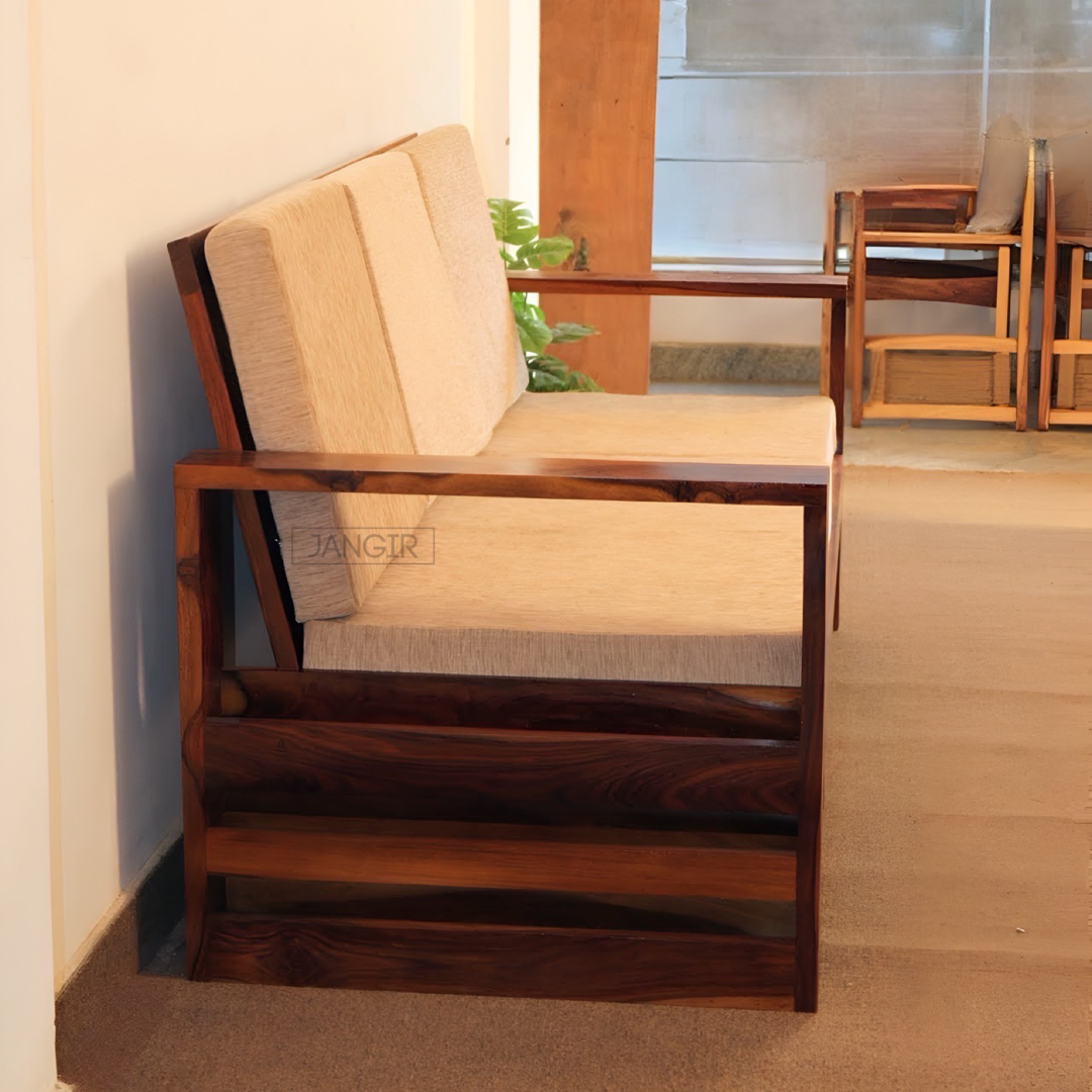 Elevate your living room with our Sleeker Solid wood sofa set, made with sheesham wood. Buy durable & budget-friendly sofa for modern home near you in Bangalore