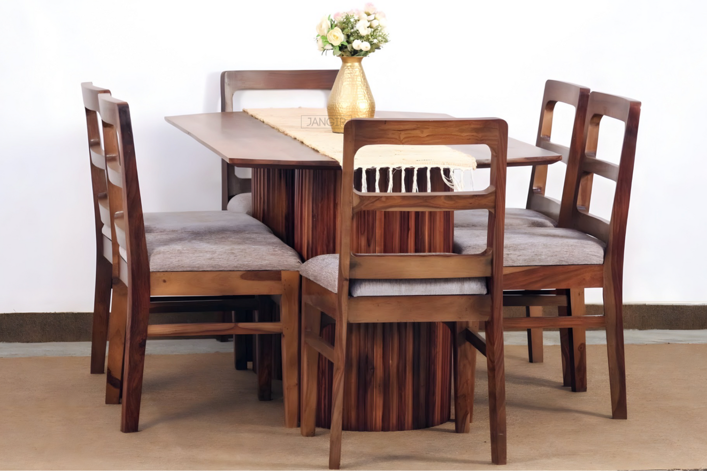 Looking for a modern and stylish dining table set? Check out our exquisite dining table set, crafted with sheesham wood, perfect for six-seater gatherings. Buy online or in-store at Bangalore today!