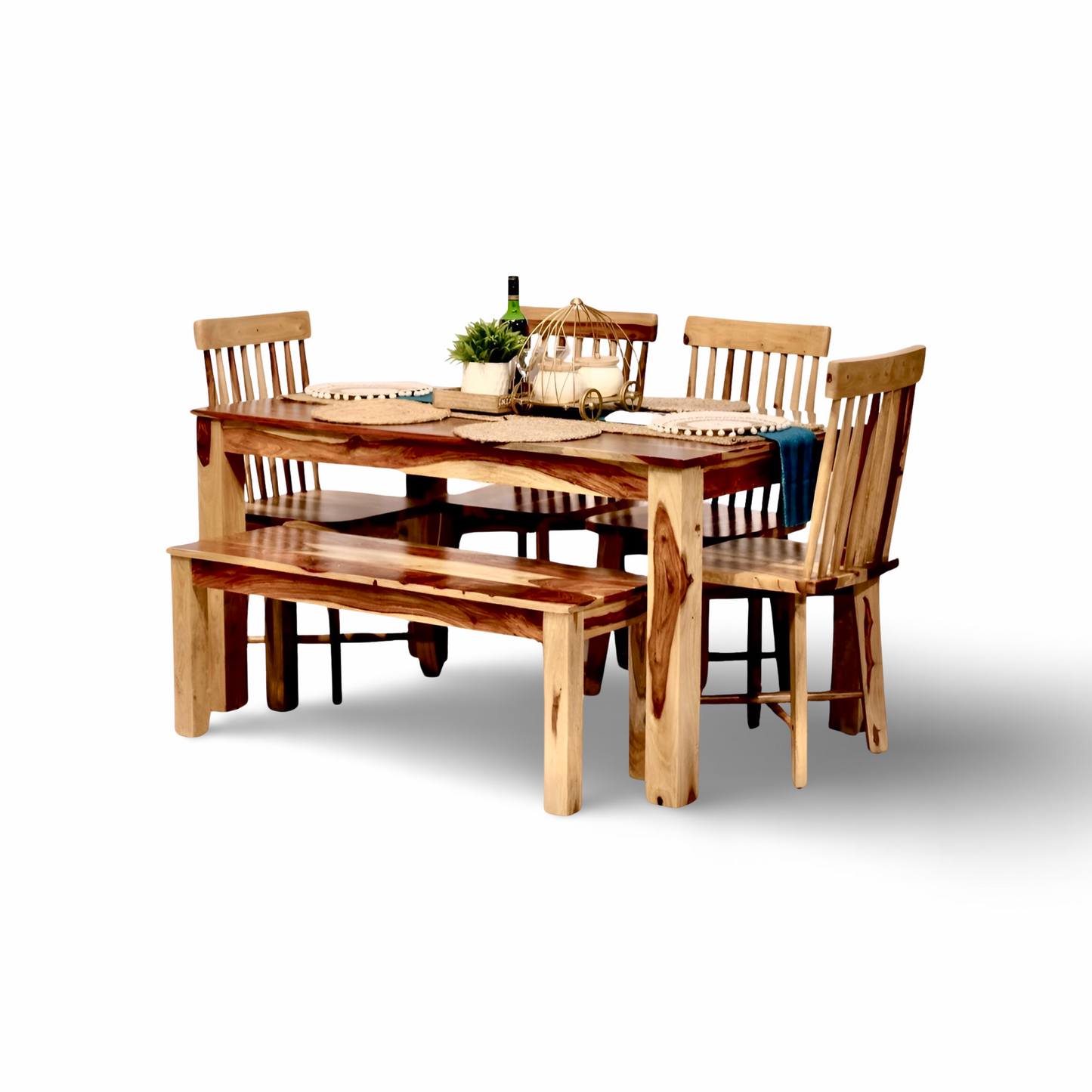 Transform Your dining room with Farmhouse Dining Table Set, made from Sheesham Wood. Buy four and six seater dining set near you in Bangalore