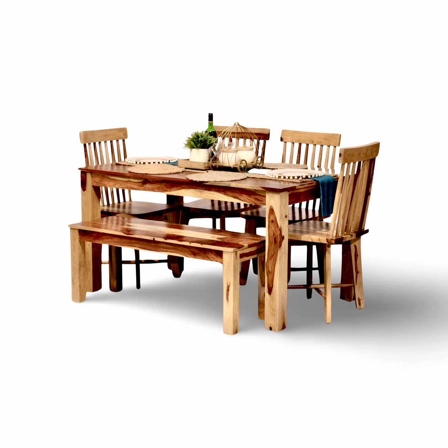 Transform Your dining room with Farmhouse Dining Table Set, made from Sheesham Wood. Add a Elegance Touch to Your Home with four and six seater dining set. Shop near you in Bangalore