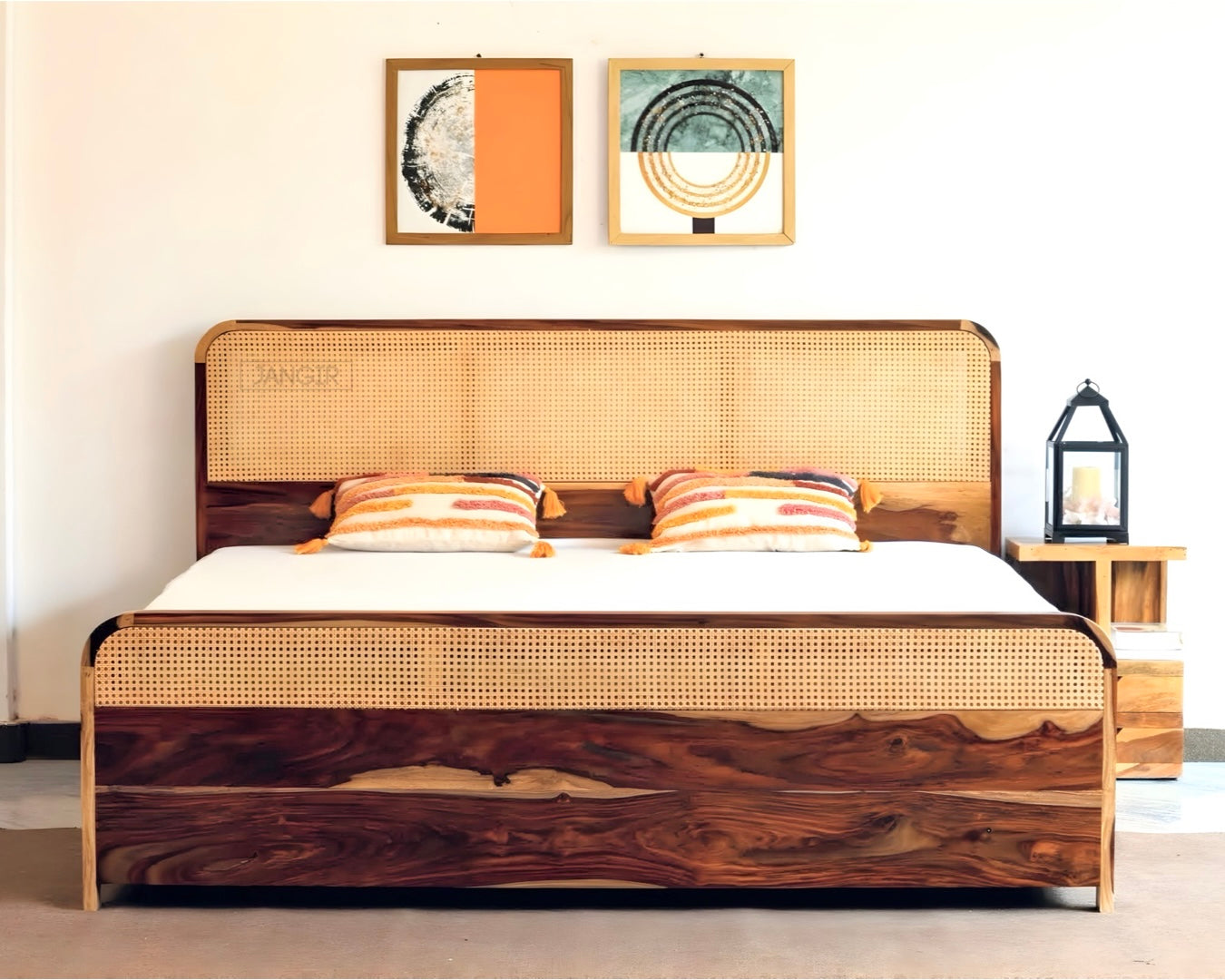 Upgrade your bedroom with our designer solid wood cane bed, crafted from sheesham wood and natural cane. Available in king and queen sizes with storage. Buy online or in-store in Bangalore